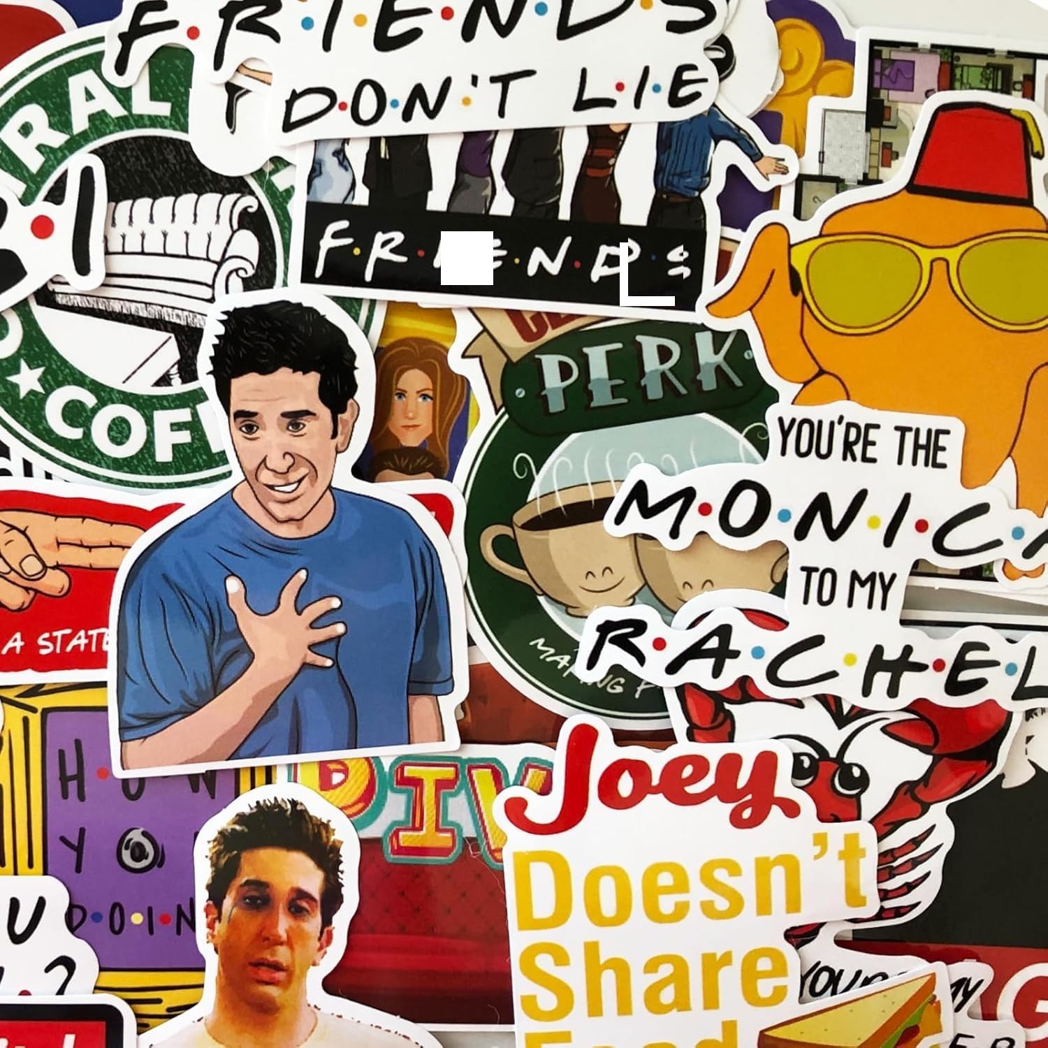 15 Random F r i e n d s TV Show Laptop Stickers - Joey Unagi Rachael Phoebe