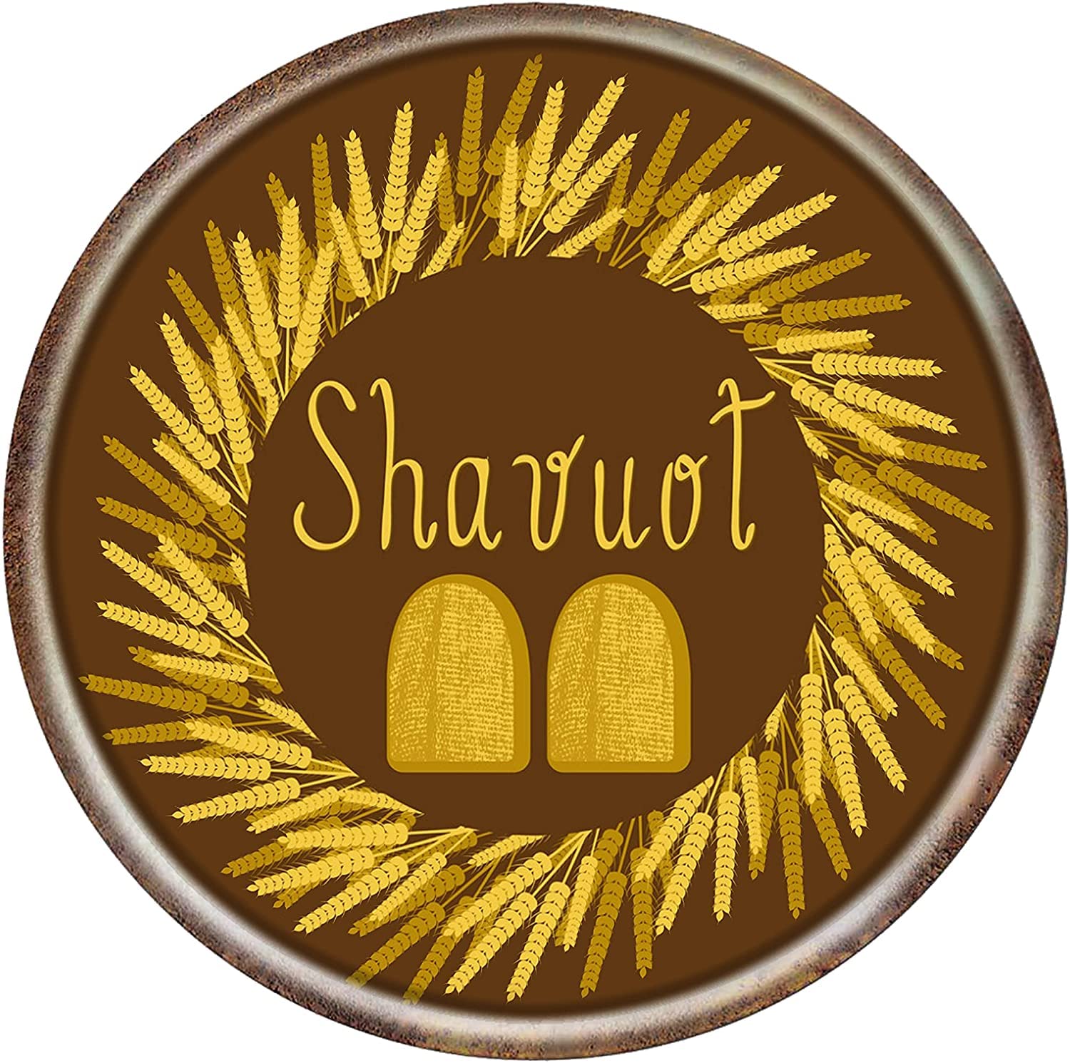 Shavuot Metal Sign - Wreath Happy Jewish Holiday Welcome Star of David Gift Vintage Round Tin Sign Metal Sign Metal Decor Wall Sign Wall Poster Wall Decor Door Plaque Tin Sign 12x12 Inch