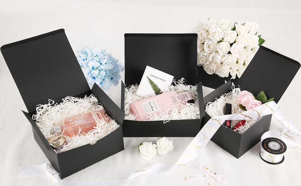 GREDNA 2 Cajas De Regalo Negras De 9.4 X 7.1 X 2.8 Pulgadas Con Tapa Y Cinta, Cajas Rosas Románticas, Caja De Propuesta De Boda, Cajas De Regalo Plegables Con Cierre