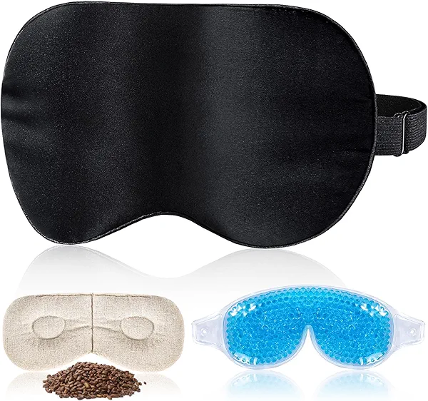 Silk Sleep Mask Light Blocking, LC-dolida Cooling Eye Mask for Sleeping, 3-in-1 Sleeping Mask Includes Silk Senna Seed and Gel Eye Masks for Women Men Dry Eye