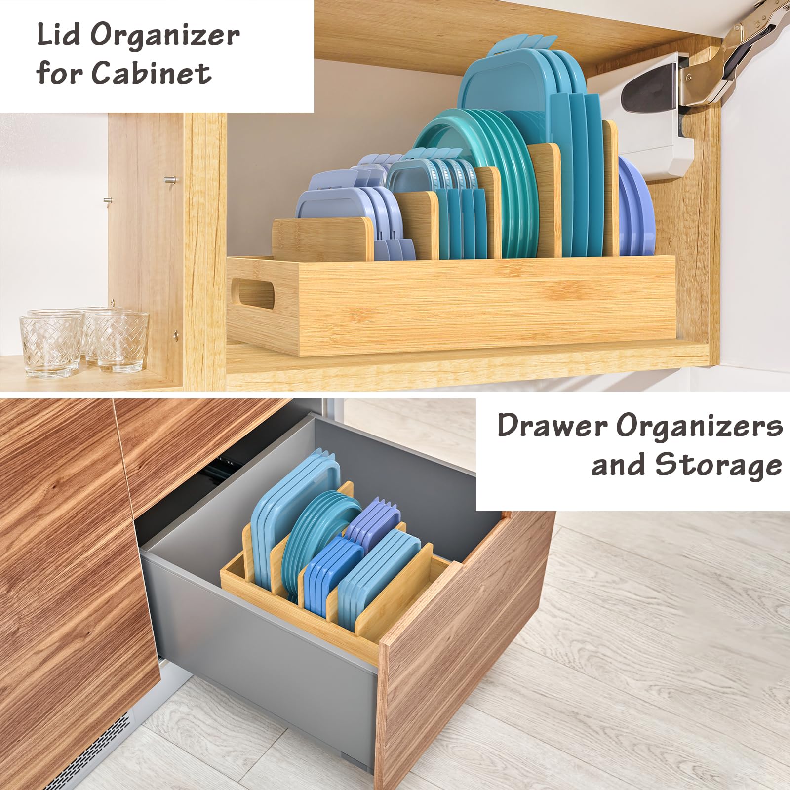 Organizer per coperchi in bambù stile retrò Shaw organizer per alimenti coperchio regolabile espandibile da 30 a 40 cm per coperchi e coperture adatto per armadietti da cucina e dispensa (marrone
