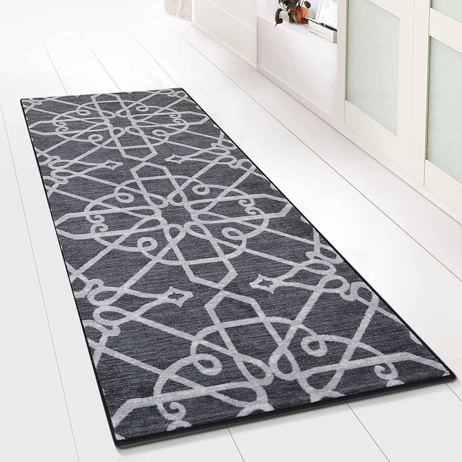 Floordirektdywan, bieżnik, towar sprzedawany na metry, chodnik do salonu, korytarza, kuchni itd. | płaskie runo pętelkowe (Navelli, czarny, 80 x 600 cm)