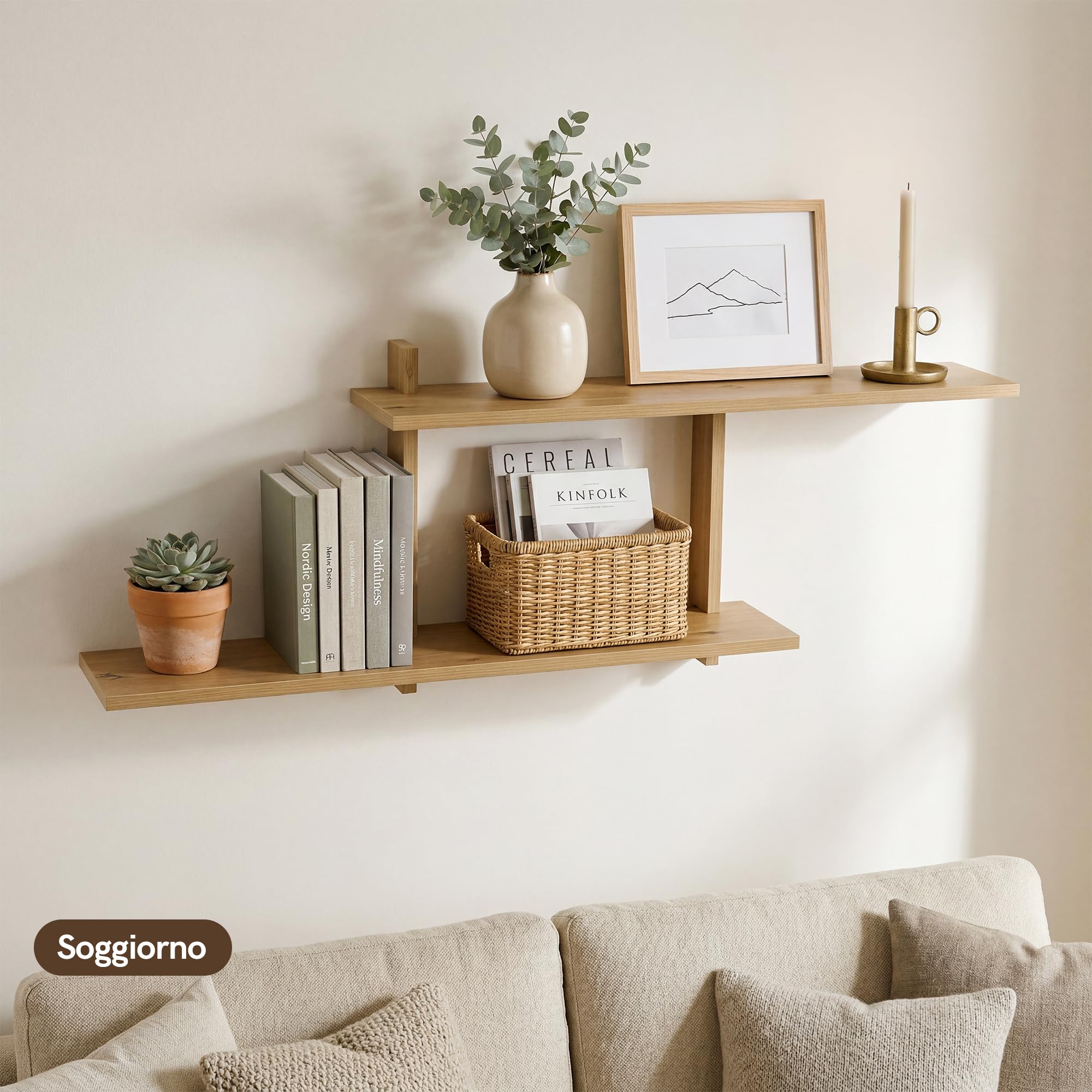 Afuly Mensola da Muro Regolabile a 2 Livelli Rovere Bianco Sospese, 80 cm