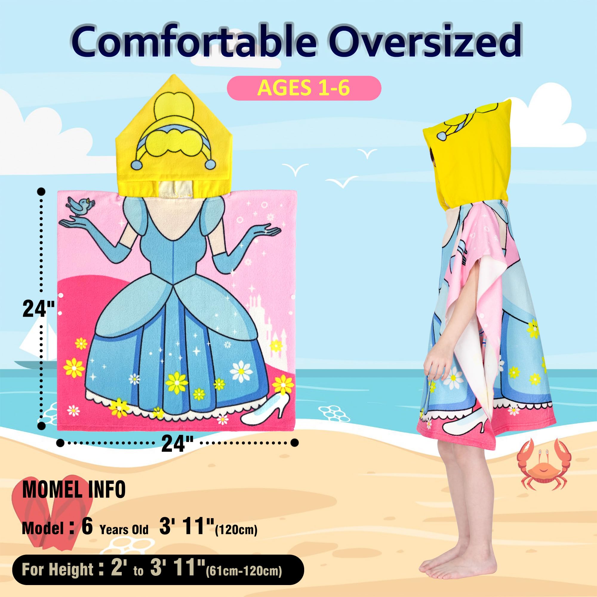 Toallas de playa con capucha para niños, toalla de baño para niños de 1 a 6 años, toallas de piscina para niños, toallas de piscina de secado rápido, toalla poncho de microfibra suave ligera de 24 x
