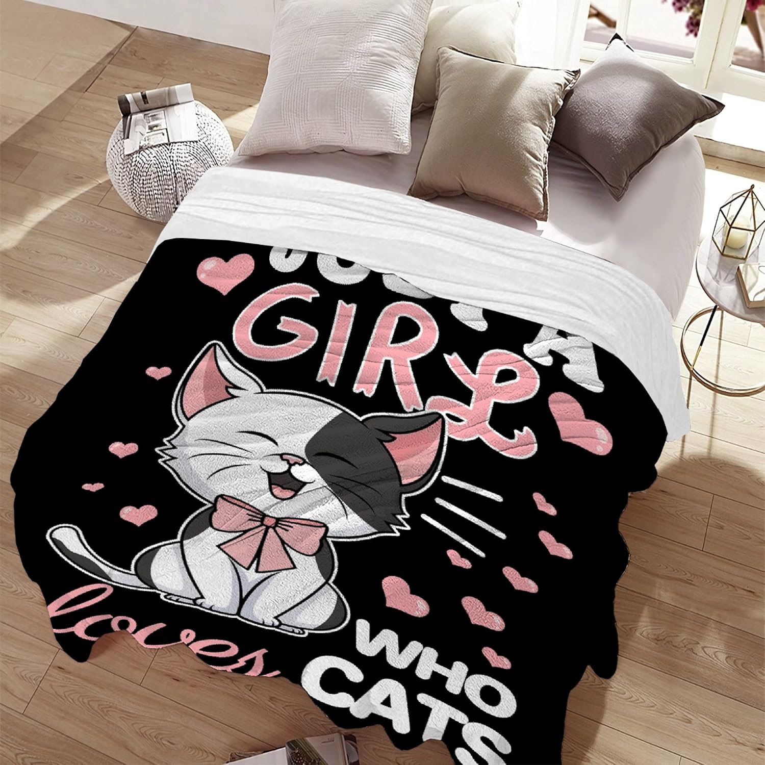 Exсluѕіvе Dіѕсоunt 80% оƒƒеr Cat Blanket Plush Gift for Kid Girls Comfy Throw-Just A Girl Who Loves Cats-Soft Lightweight Kawaii Kitten Quilt Cozy Sheet Cute Animal Warm Flannel Blankets for Couch Chair-120 x90 Oversize King