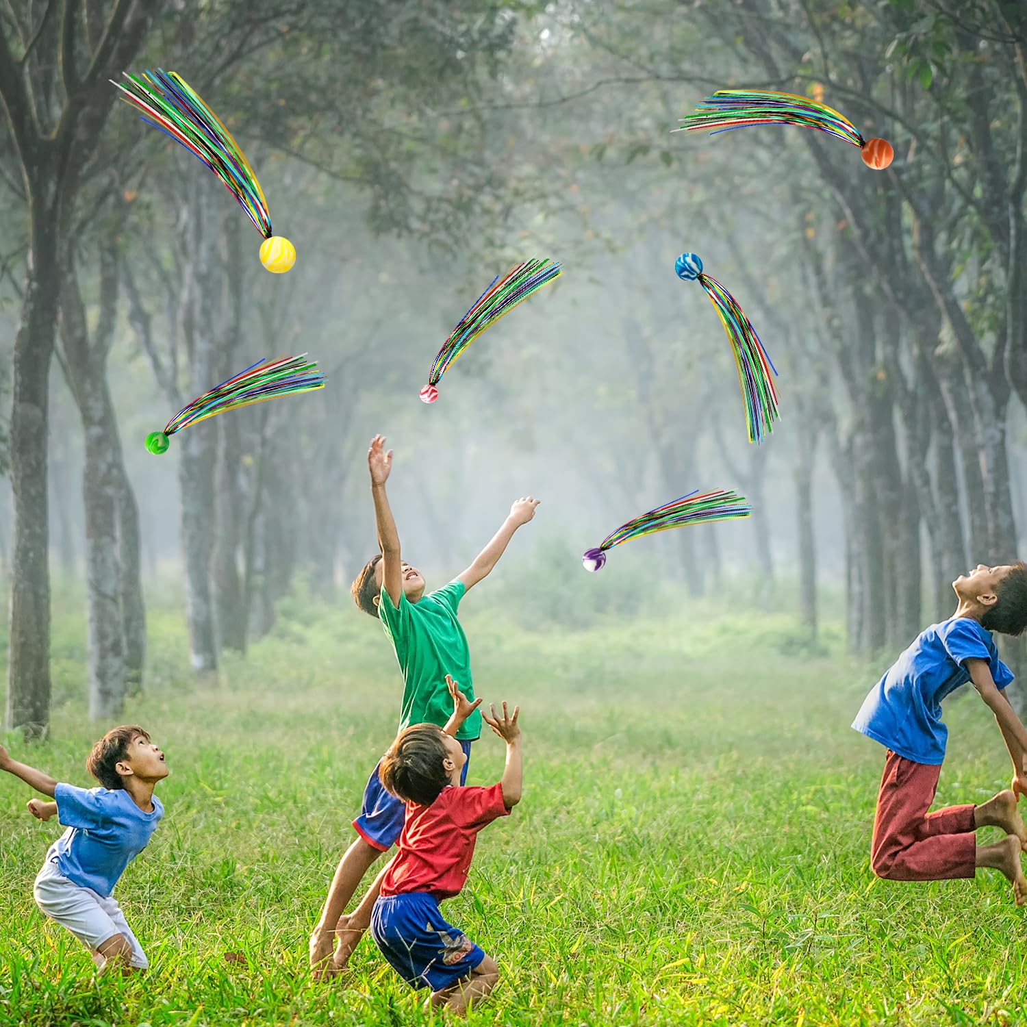 20 Flummis Mit Buntem Schweif - Hüpfbälle Für Kindergeburtstage & Partys