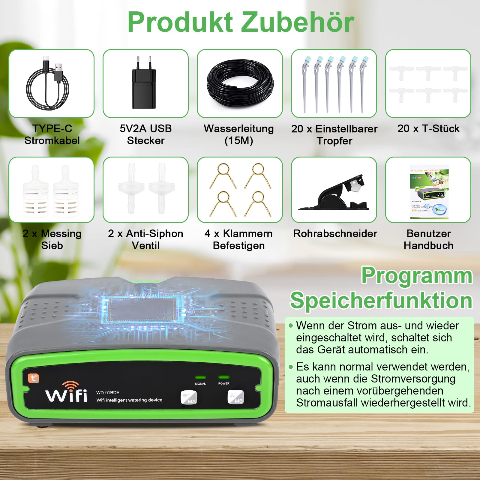 GuKKK Automatisch bewateringssysteem met dubbele pomp, doe-het-zelf druppelirrigatieset, bestuurd via app, tuinirrigatiesysteem, auto, handmatig
