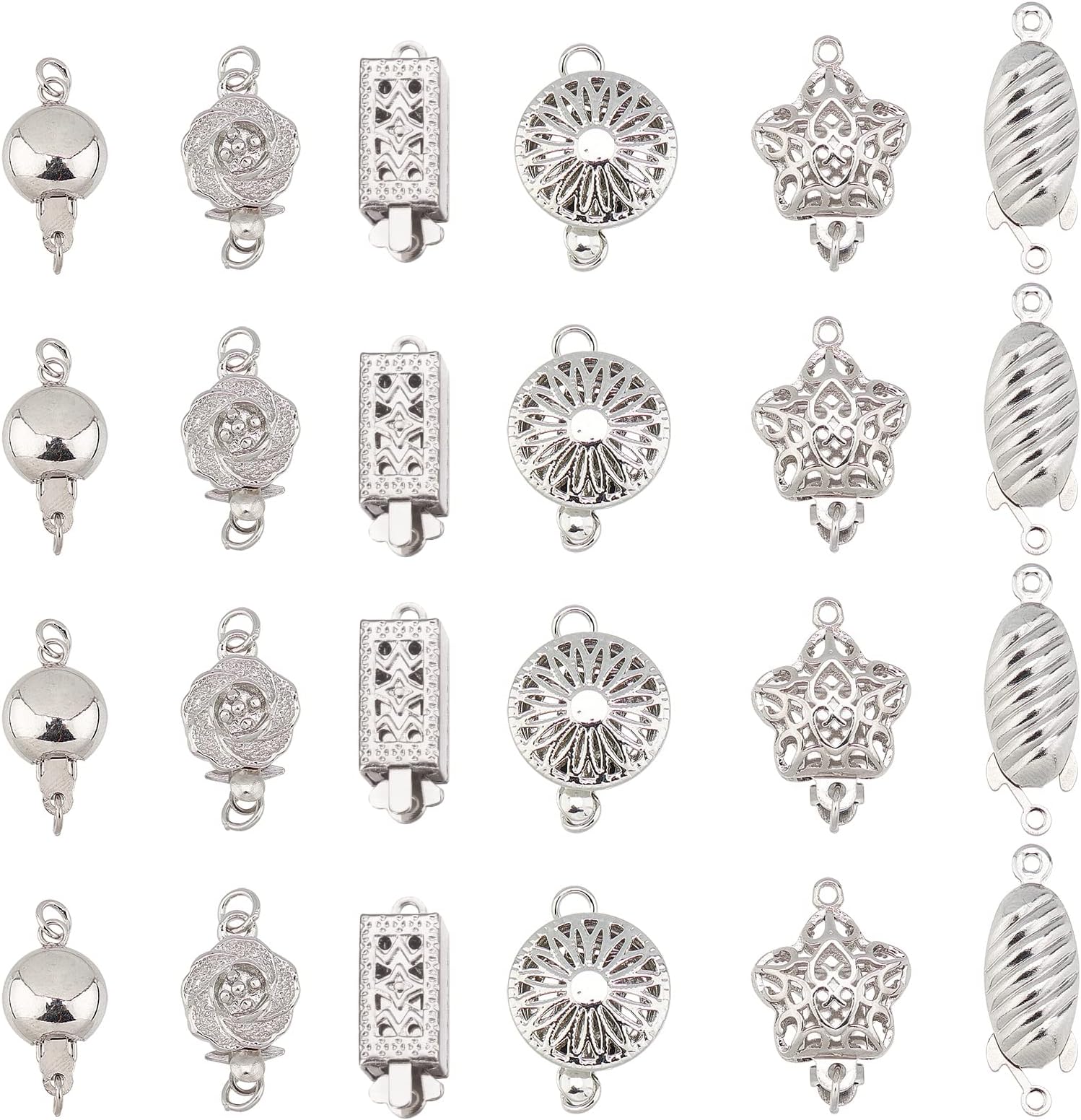 PH PandaHall 24 Sets 6 Style Filigree Box Clasps Filigree Pearl Clasps Platinum Plated Brass Single Strand Jewelry Clasps for DIY Pearl Necklace Bracelet Making