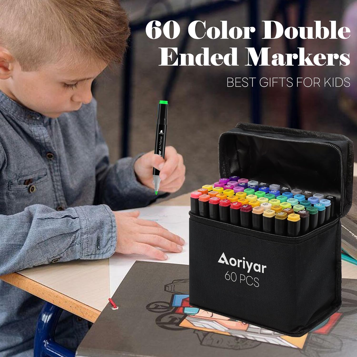 Alcohol Markers Dual Tip Art - 60 Colors Marker Set Adult Brush Tip Drawing Pens for Kids Professional Artist Coloring Alcohol Based Art Markers Chisel Tip Double Sided Marker School Painting Gift - Image 6
