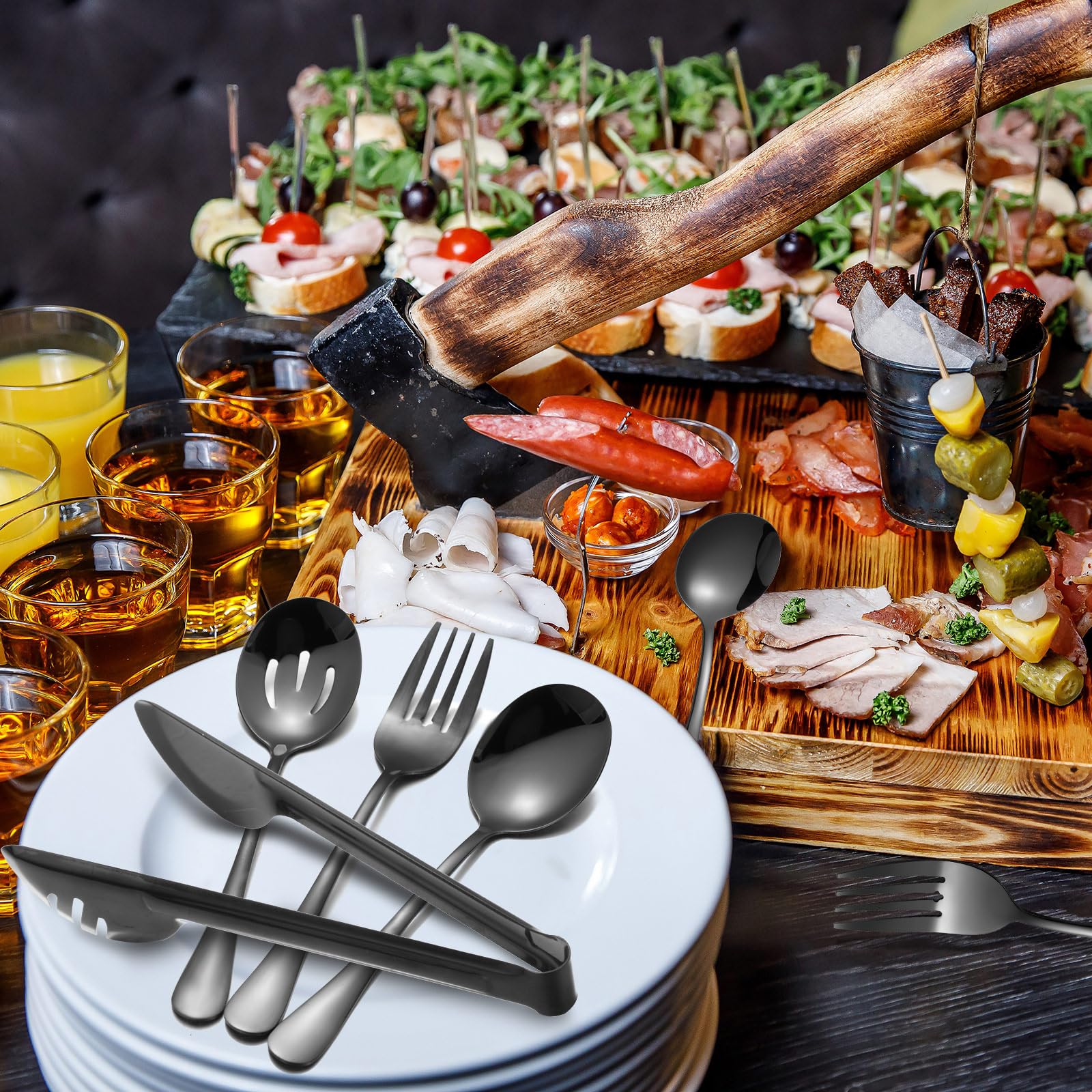 6/mo - Finance Large Black Serving Utensils Set Of 12, E-far Stainless Steel 9.8 Inch Serving Spoons Slotted Spoon, 9.9 Inch Forks, 9.4 Inch Tong For Buffet Catering, Mirror Finish & Dishwasher - View #4