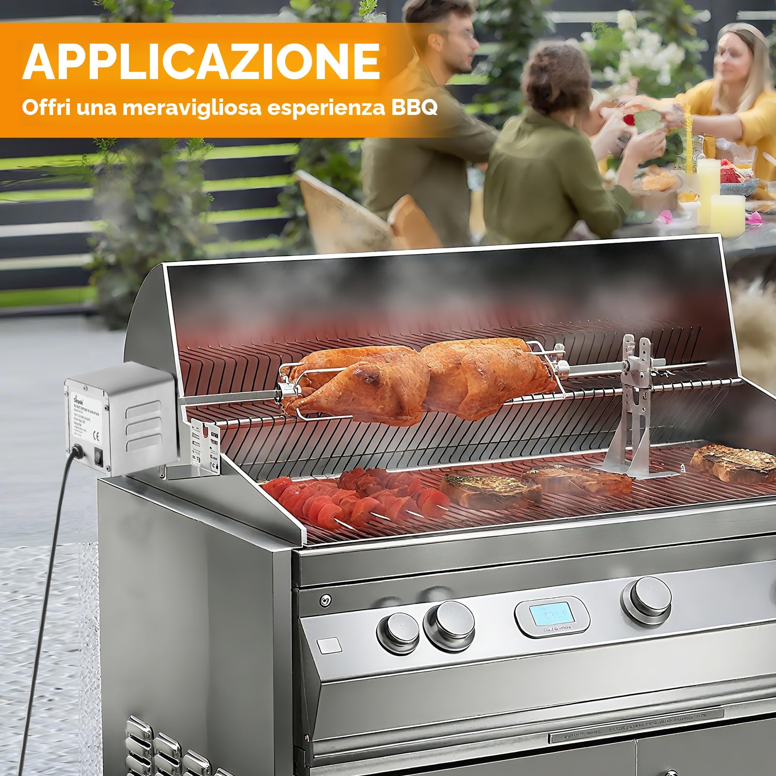 SP-S40 15W 60KG/132LBS Motore Elettrico per Barbecue in Acciaio Inox, 2.7 RPM Motore Professionale per Barbecue, Pollo, Maiale, Capra alla griglia all'aperto