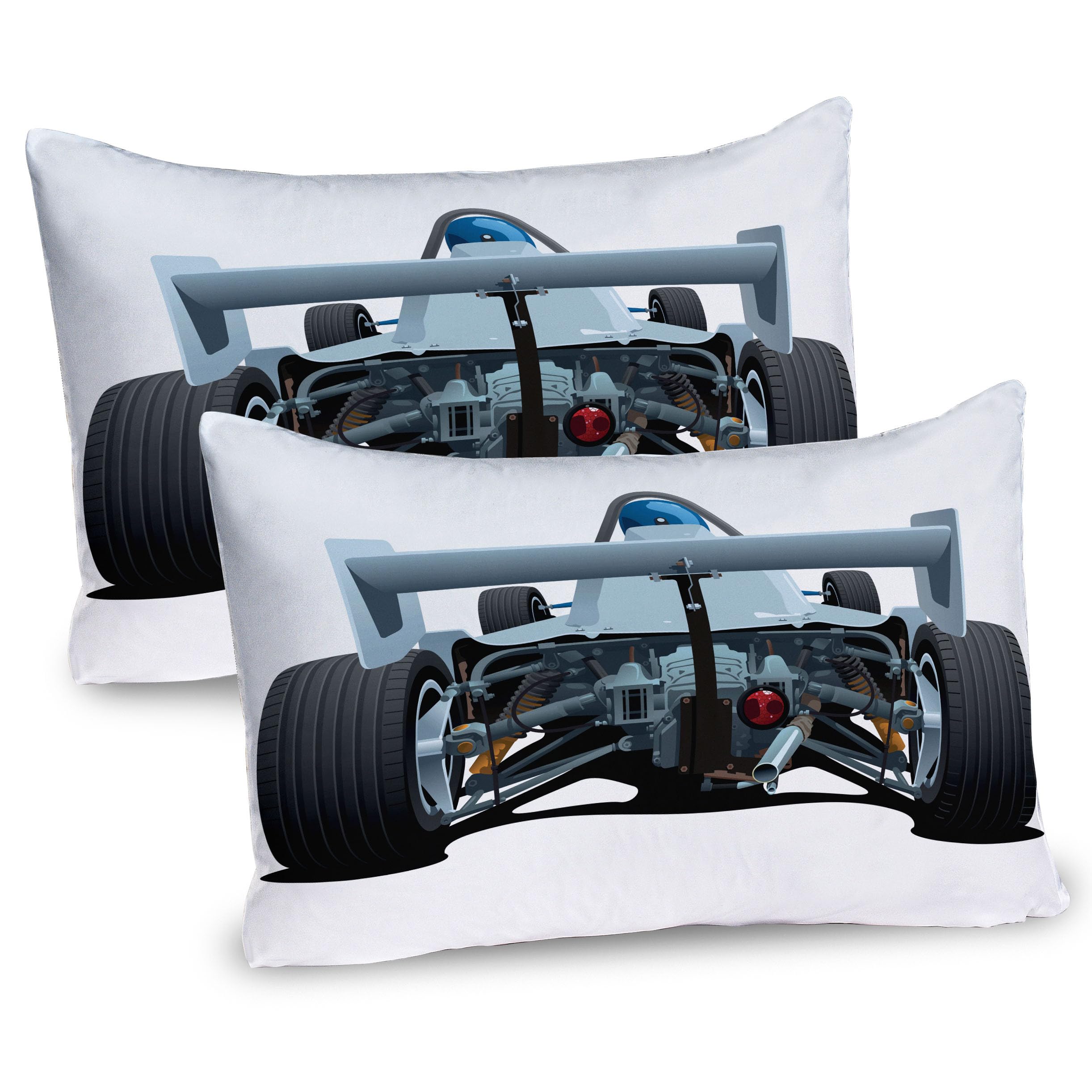 Ambesonne Cars Pillow Sham Set of 2, Back View of a Formula Race Car Rally Competition Sports Cartoon Style, Quality Microfiber Bedding Item for All Seasons, 36