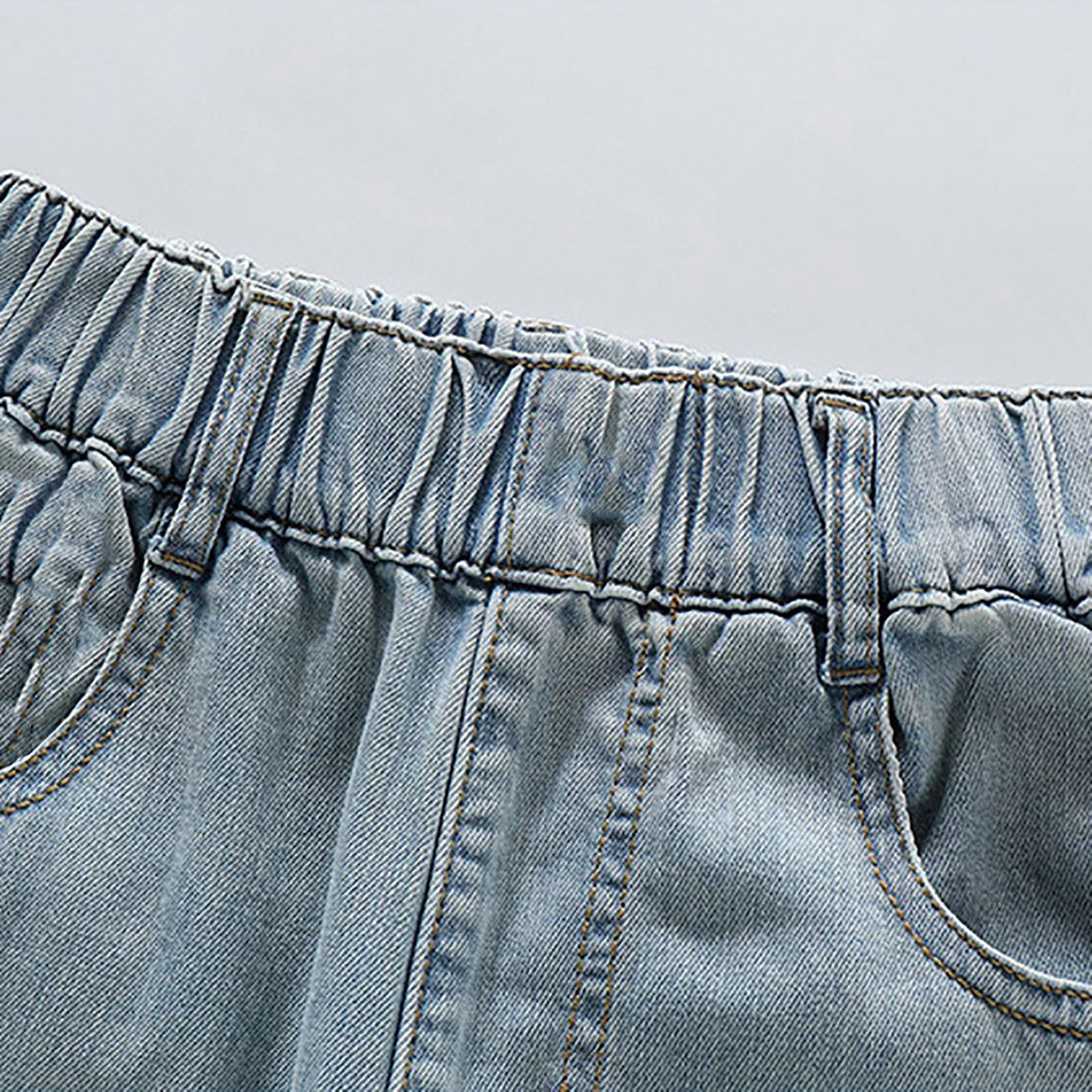 Generico Jeans Bambina 4-15 Anni Baggy Straight Pantaloni Jeans Denim Ragazza con Elastico in Vita Alta Comfort Pantaloni Lavoro Cargo Ampio Invernali con Tasconi Y2K Streetwear