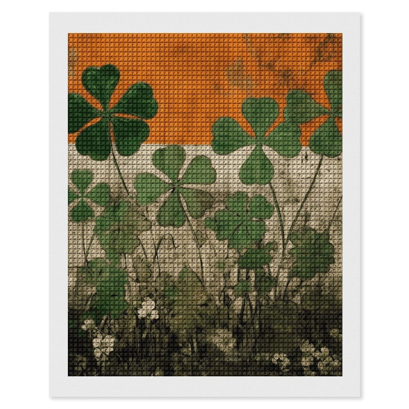 Clover on Flag Background Diamond Art Kits for Adults, DIY 5D Diamonds Painting Kits for Beginner, Round Full Drill Diamond Dots Painting, 16"x20" Diamonds Pictures Gem Art and Crafts Wall Decor