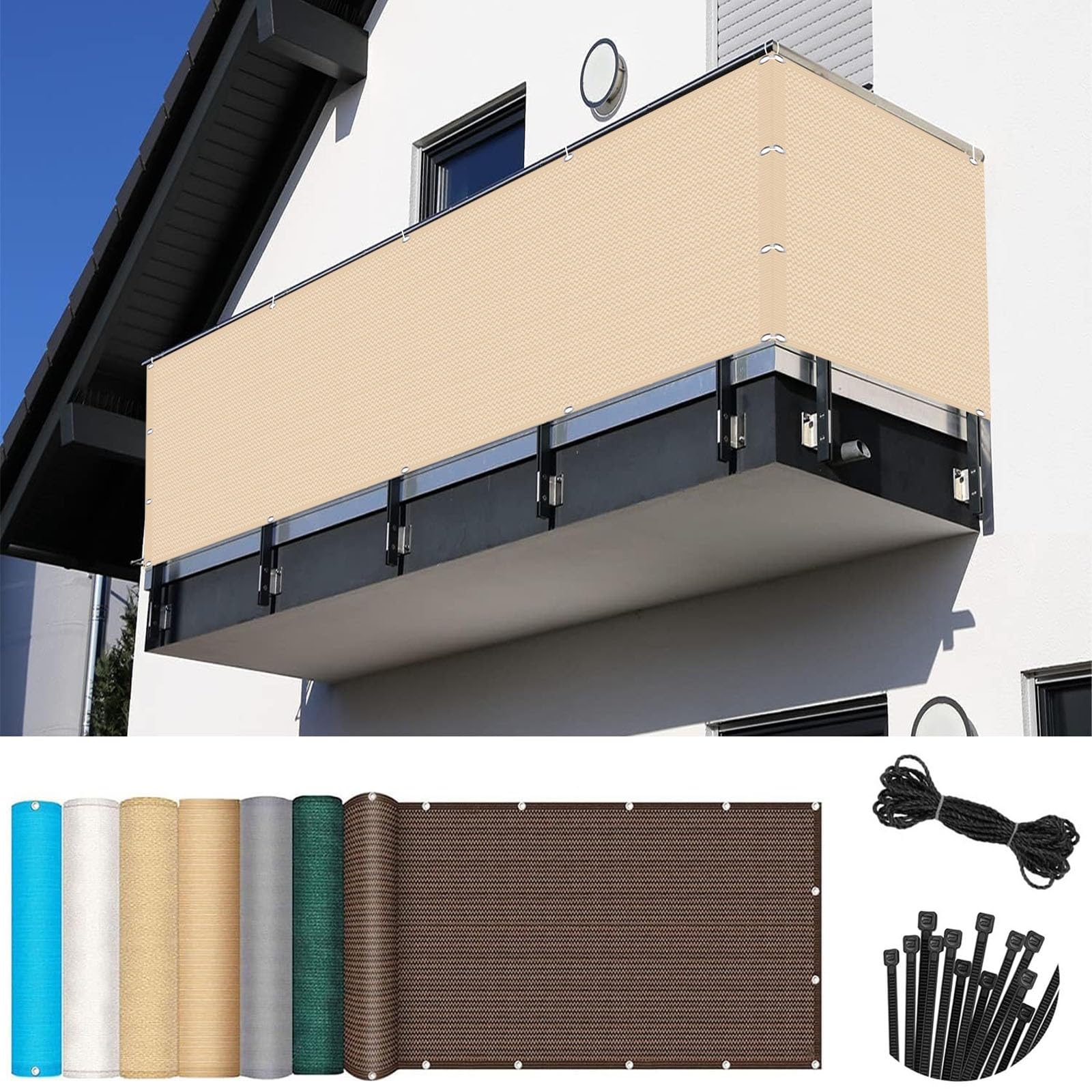 Brise vue balcon perméable à l'eau et coupe-vent crème