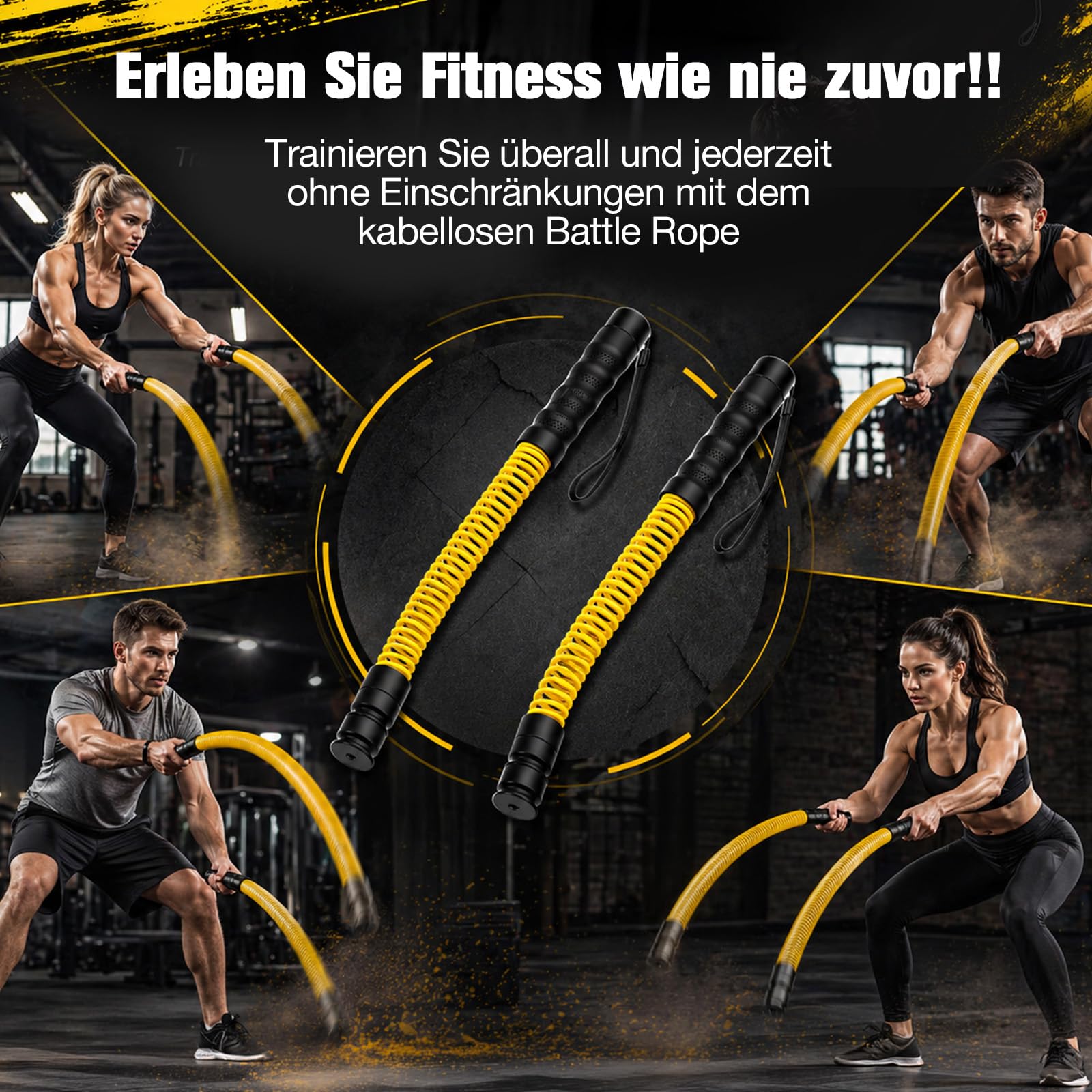 Battle Rope Ohne Seil mit Gewichtsringen – Verstellbare Battle Ropes (50-70 lbs) für Zuhause, Leise Seillose Battle Rope mit Silikon Griff, Ideal für Ganzkörpertraining, Fettverbrennung & Krafttrainin