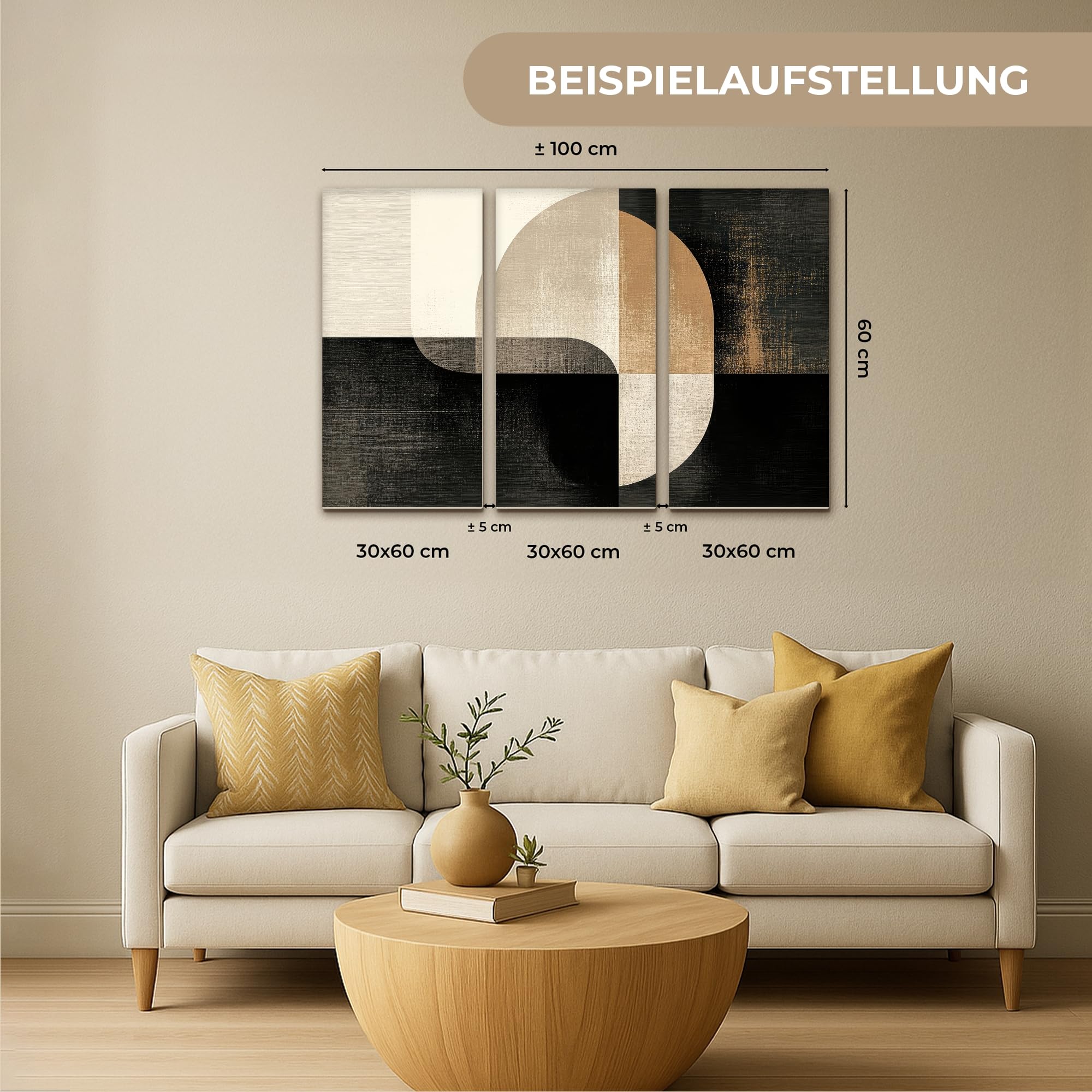 MuchoWow© Wandbilder 3er Set 90x60 cm Wohnzimmer Wanddeko Schlafzimmer Zimmerdeko Wandgemälde Zimmer Deko auf Wand Dekoration Leinwände Formen - Abstrakt - Gold