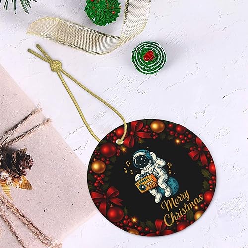 Miniatura 6 de Retro Astronaut with Boombox Ceramic Christmas Ornament, Double-Sided Hanging Decor