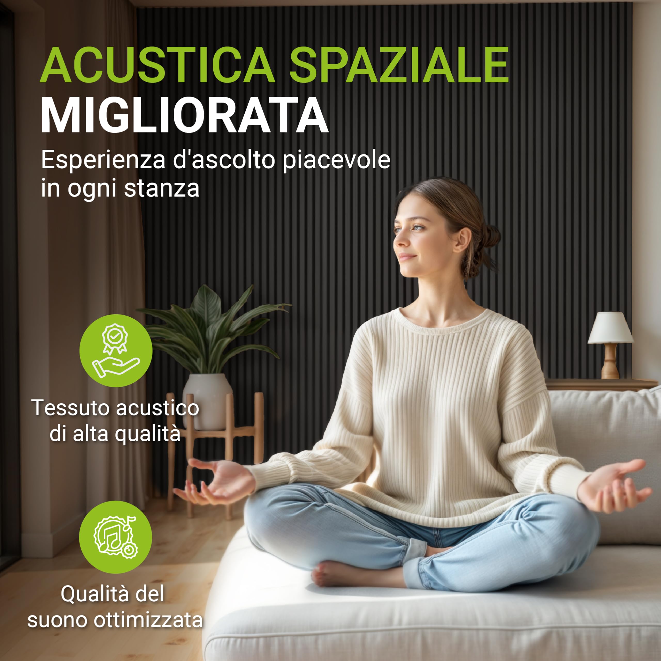 Juskys Pannelli acustici da Parete, Set da 4, 120x60 cm, 2,88 m², riduce eco e rumore - Grigio scuro