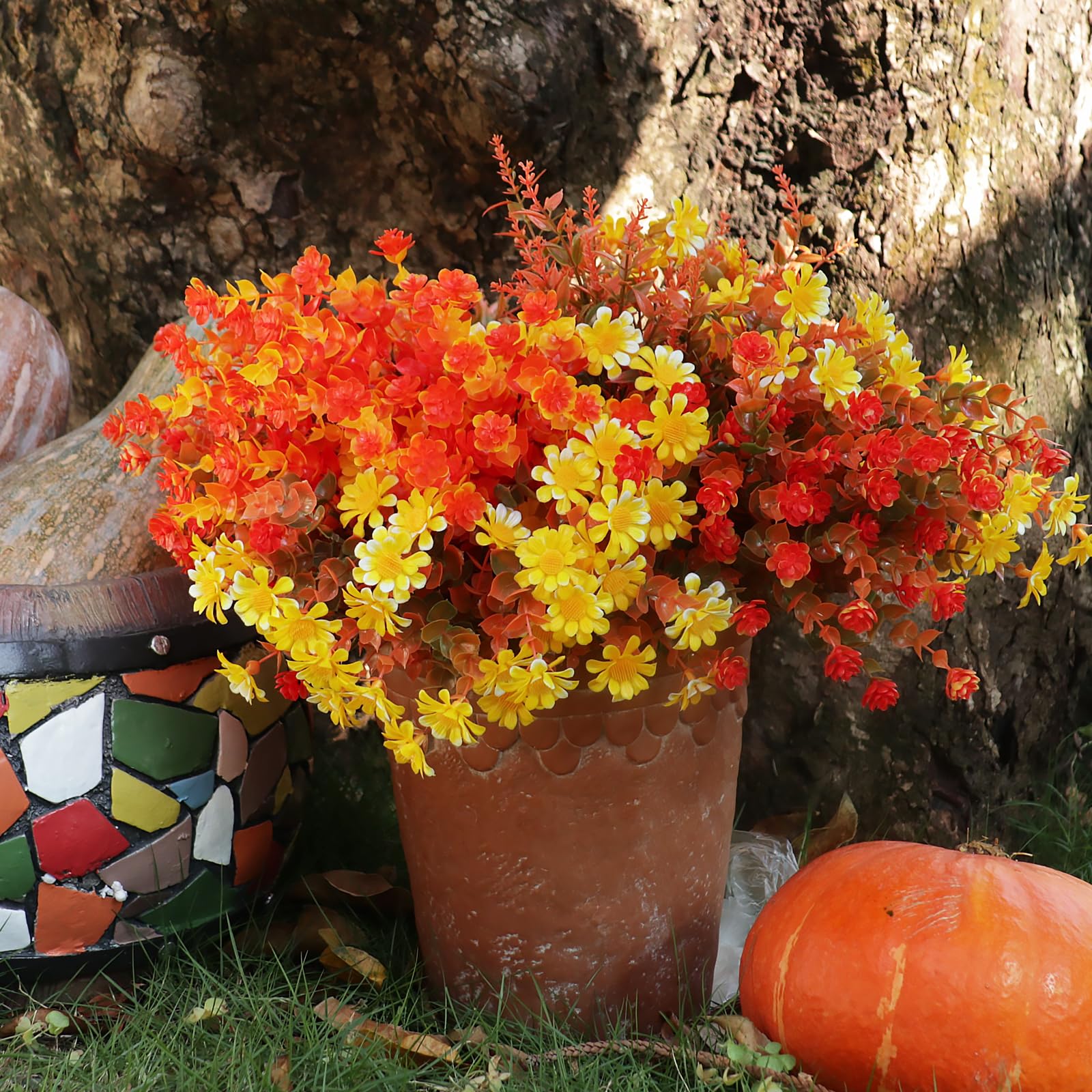 Yunlly Künstliche Herbstblumen – 2 Stück, Orange, UV-beständig, 60x40 Cm, Mit Erdspieß Für Garten & Terrasse