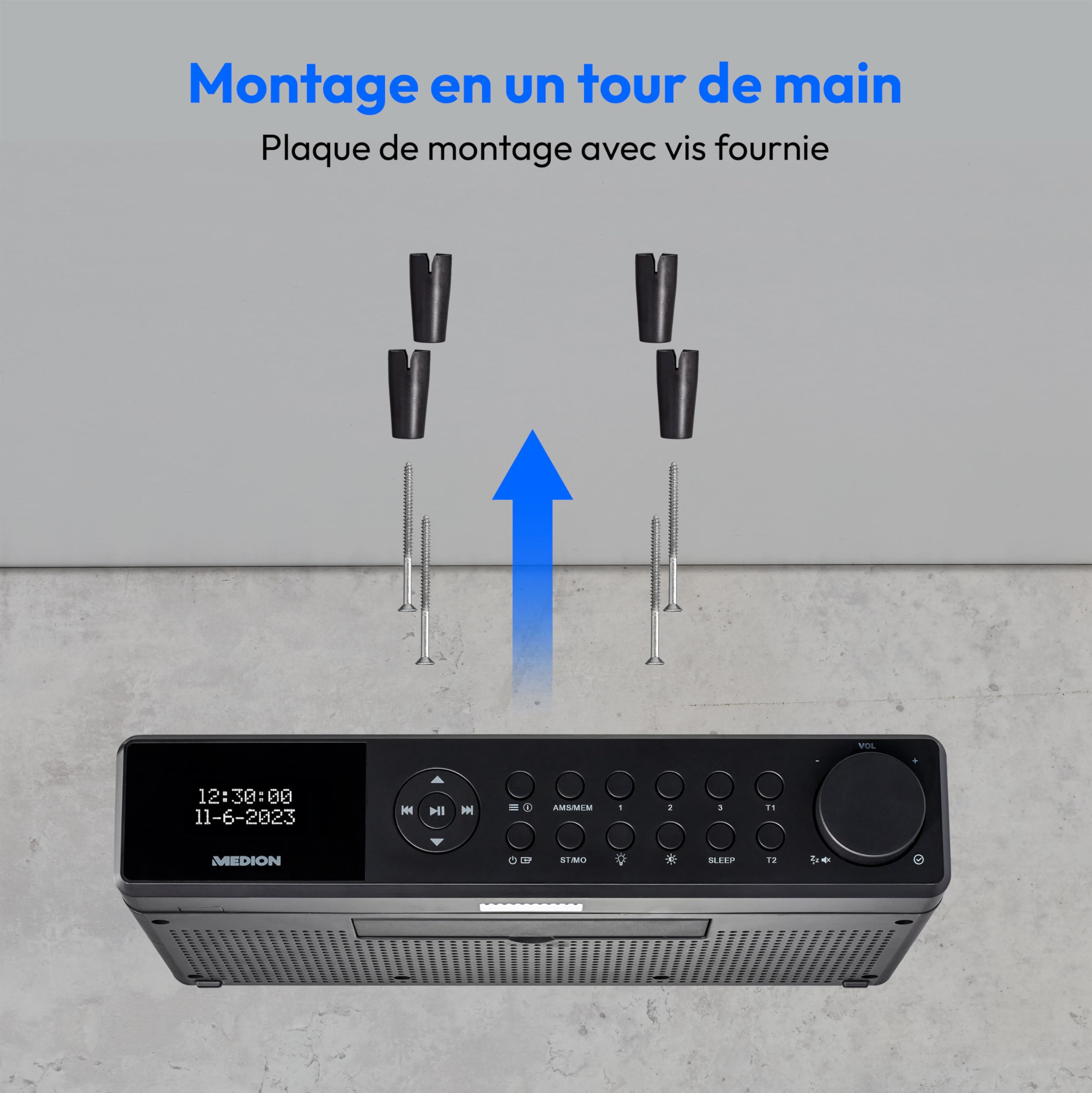 Radio de Cuisine encastrable MEDION E6660 (Radio de Cuisine Dab+, Radio FM PLL, Bluetooth, Barre Lumineuse LED, encastrable, minuterie de Cuisson, Affichage de l'heure) Noir