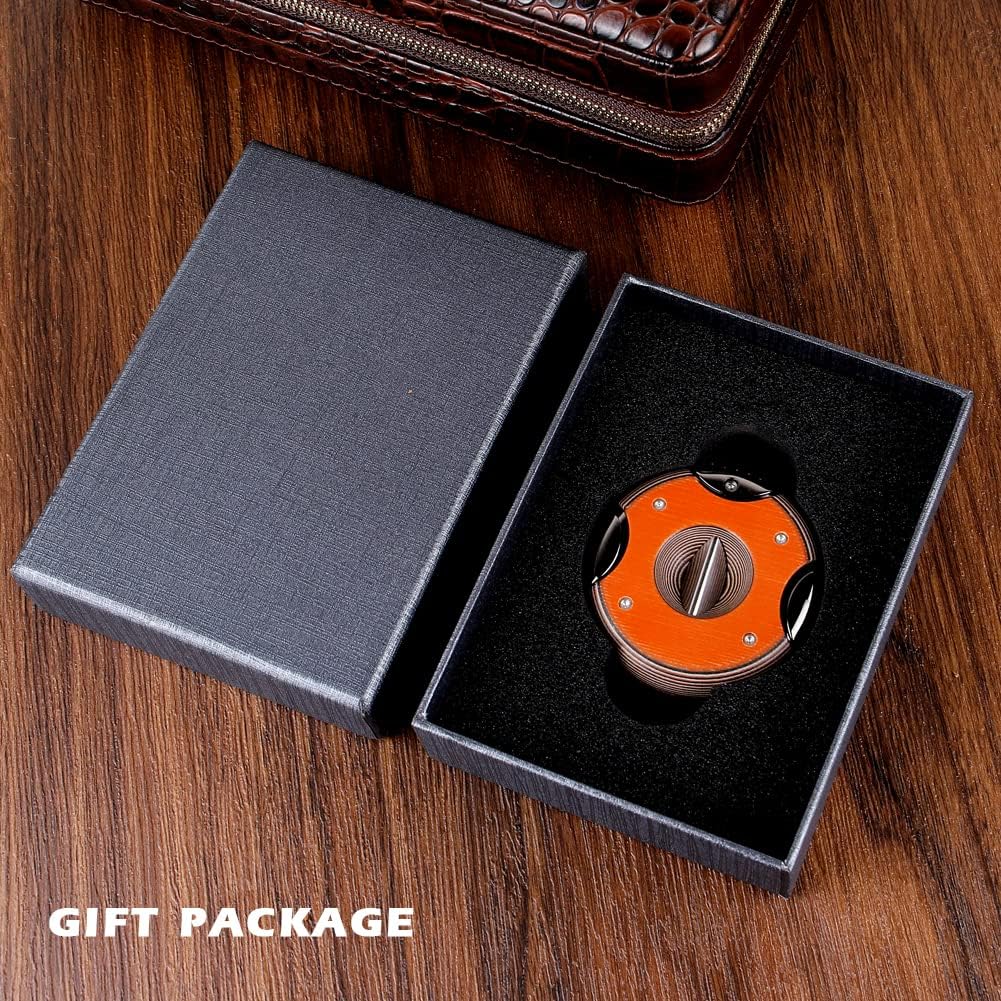 KEENSUN Round G10 V-Cut Cigar Cutter (Orange),60 Ring Gauge, Ergonomic Design with Secure-Lock,2 Pack Set with Gift Box (Cigar Cutter and G10 Cigar Holder)