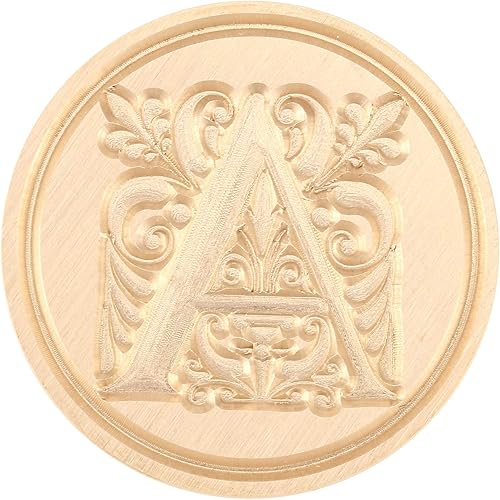 Miniatura 2 de Yoption - Sello de cera con letra A, cabeza de latón floral vintage, mango de madera, sello inicial del alfabeto para invitación de fiesta de boda