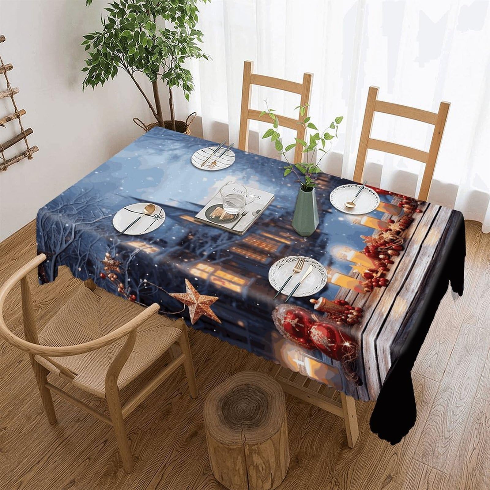 FekiLoot Christmas Atmosphere Tablecloths for Rectangle Tables Wipeable Spillproof Polyester Table Cloth Wrinkle Free Farmhouse Dining Tables Cover Elegant Vintage Decor Tablecover