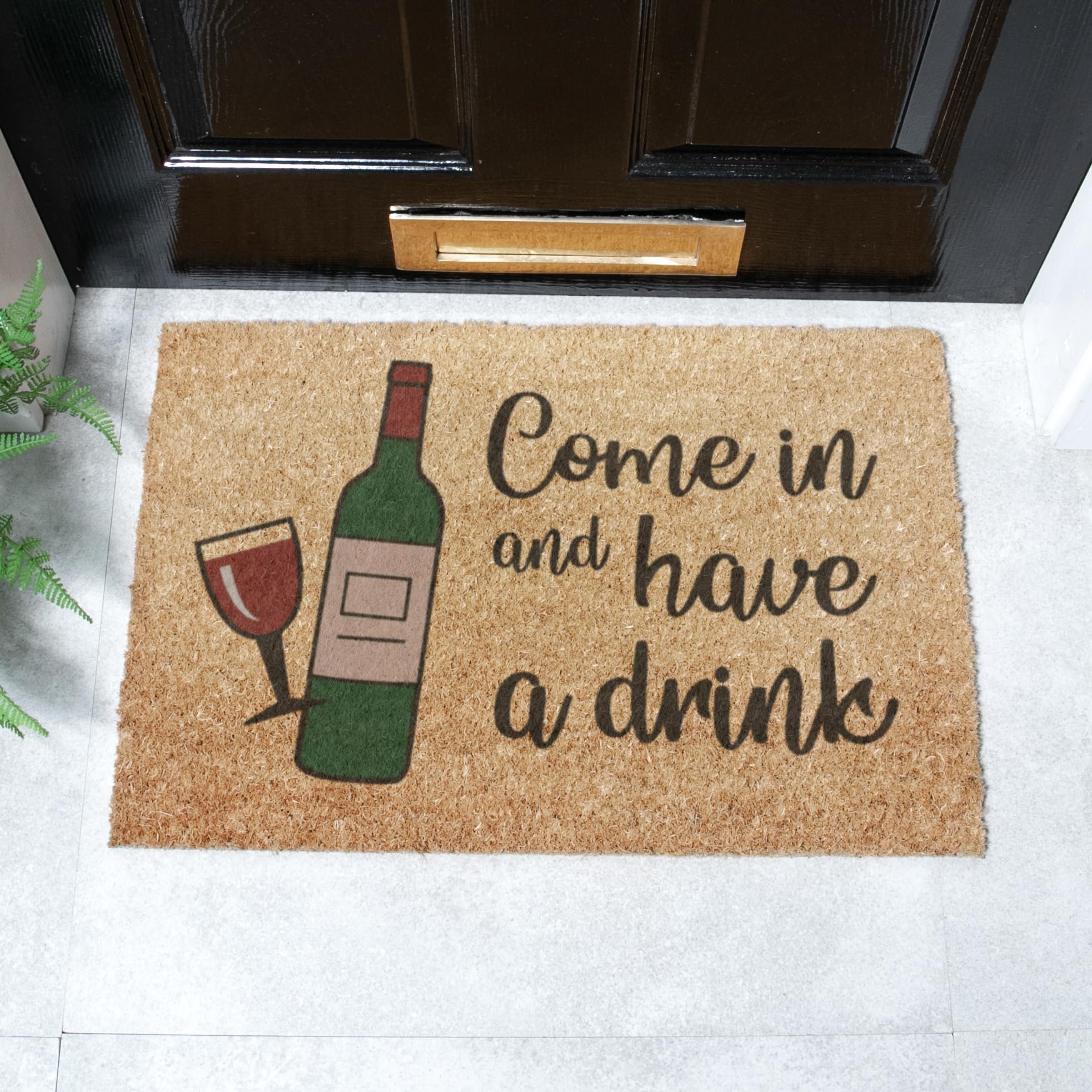 Artsy Mats - Have A Drink Doormat - Made from Tufted Coconut Fibre - Non-Slip Natural Rubber Backed Door Mats Indoor - Heavy Duty, Decorative Outdoor Mats (60x40cm)