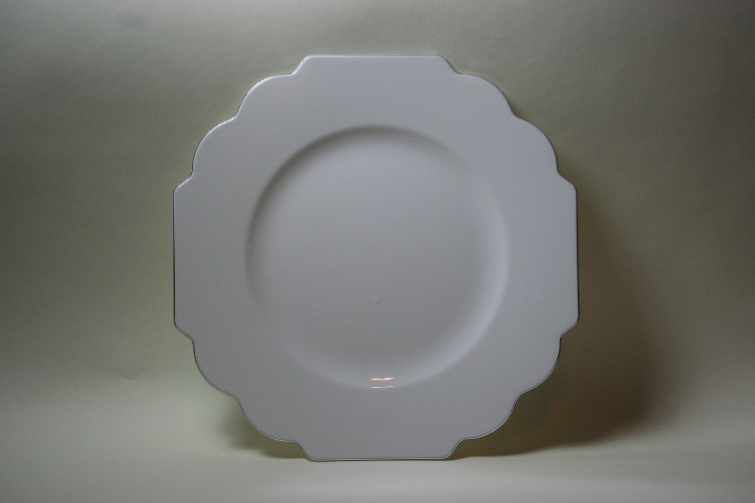 Baroque White Geometric Design Silver Rimmed Dinner Plates - 10.5" (Set of 10)