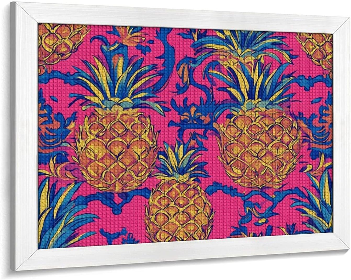 Vintage Tropical Pineapple Printed Diamond 5D Painting Kits DIY Full Drill Crafts for Home Wall Decor 16x20 Inch White Wood 50 * 40cm