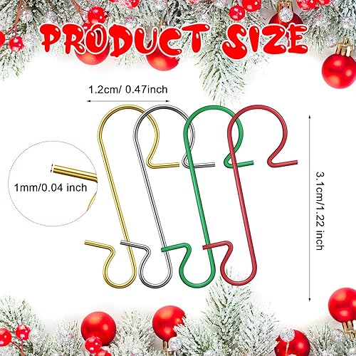 Miniatura 2 de Tatuo 400 ganchos de adornos de Navidad, ganchos de alambre de metal de Navidad, ganchos de oro plateado, ganchos rojos y verdes con caja de