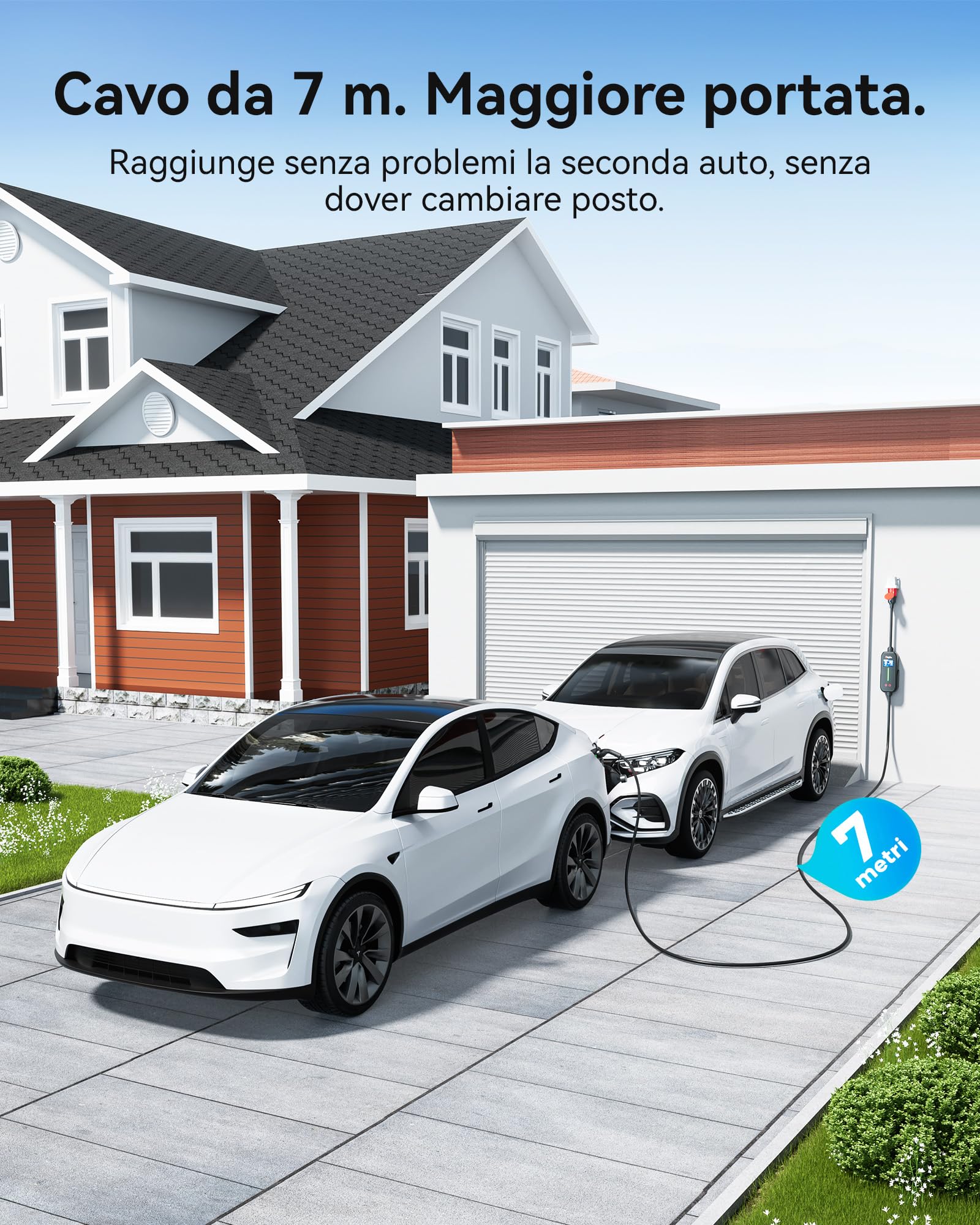Raylix 3,68 kW Wallbox Colonnina Ricarica Auto Elettrica (7m, 8A-16A, Monofase) Con Contatore Elettrico, Corrente Regolabile e Ricarica Ritardata, Carichino Auto Elettrica Cavo Ricarica Auto Elettrica