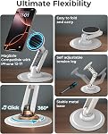 COOPER Mag360, Magnetic Phone Stand for Desk Compatible with MagSafe Phone Holder, 360° Adjustable, iPhone Desk Stand for iPhone 17 Pro Max/16/15/14/13/12, Incl 1 Metal Ring for Other Phones - White