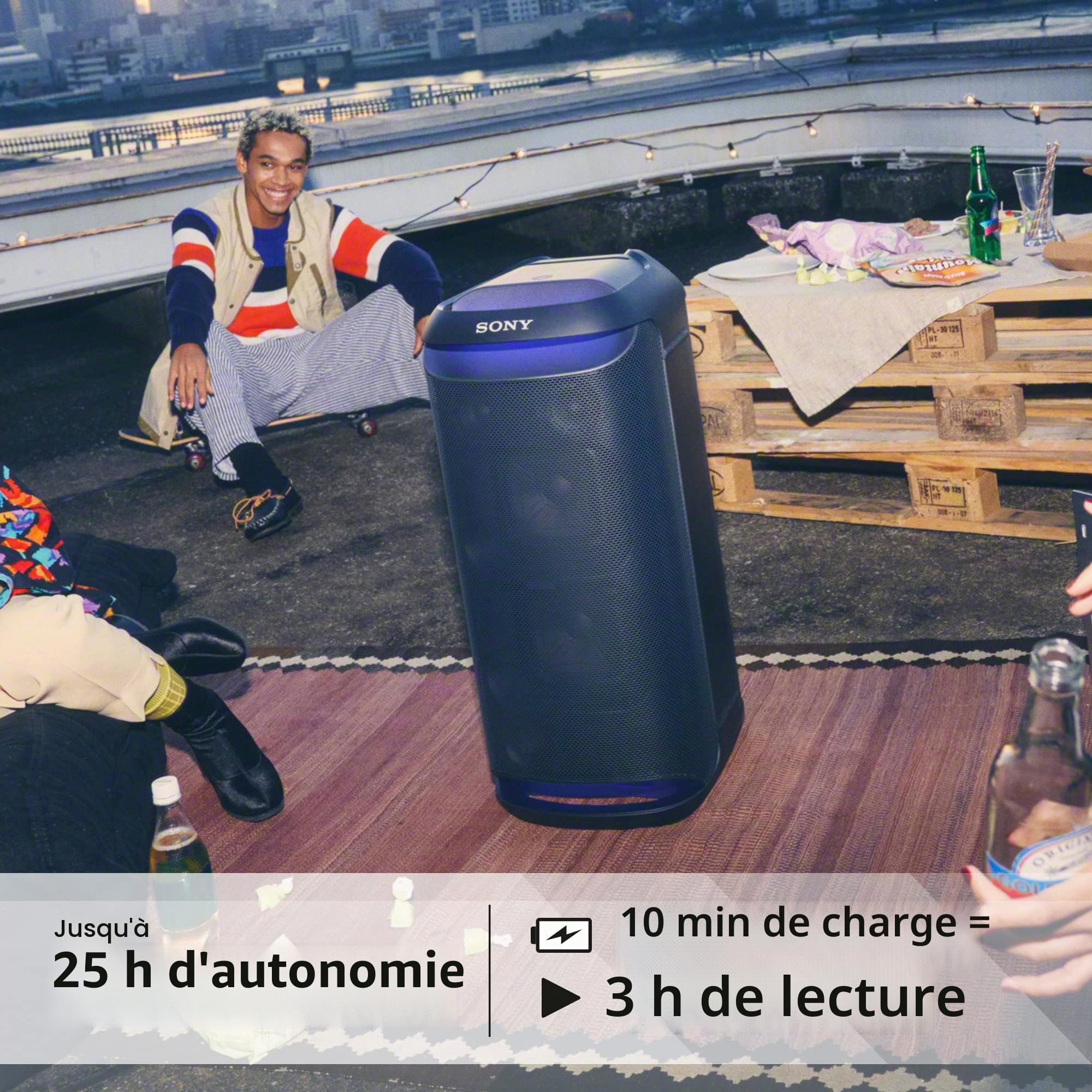 Sony SRS-XV800 - Enceinte Bluetooth de fête sans Fil avec Son Puissant à 360° et Mega Bass - 25 Heures d'autonomie, Portable - Effets Lumineux - Noir