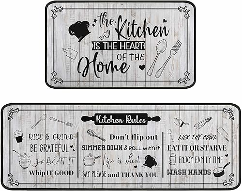 flippana Juego de 2 alfombras de cocina lavables, antideslizantes, decoración de casa de campo, juego de 2 alfombras de cocina largas con camino