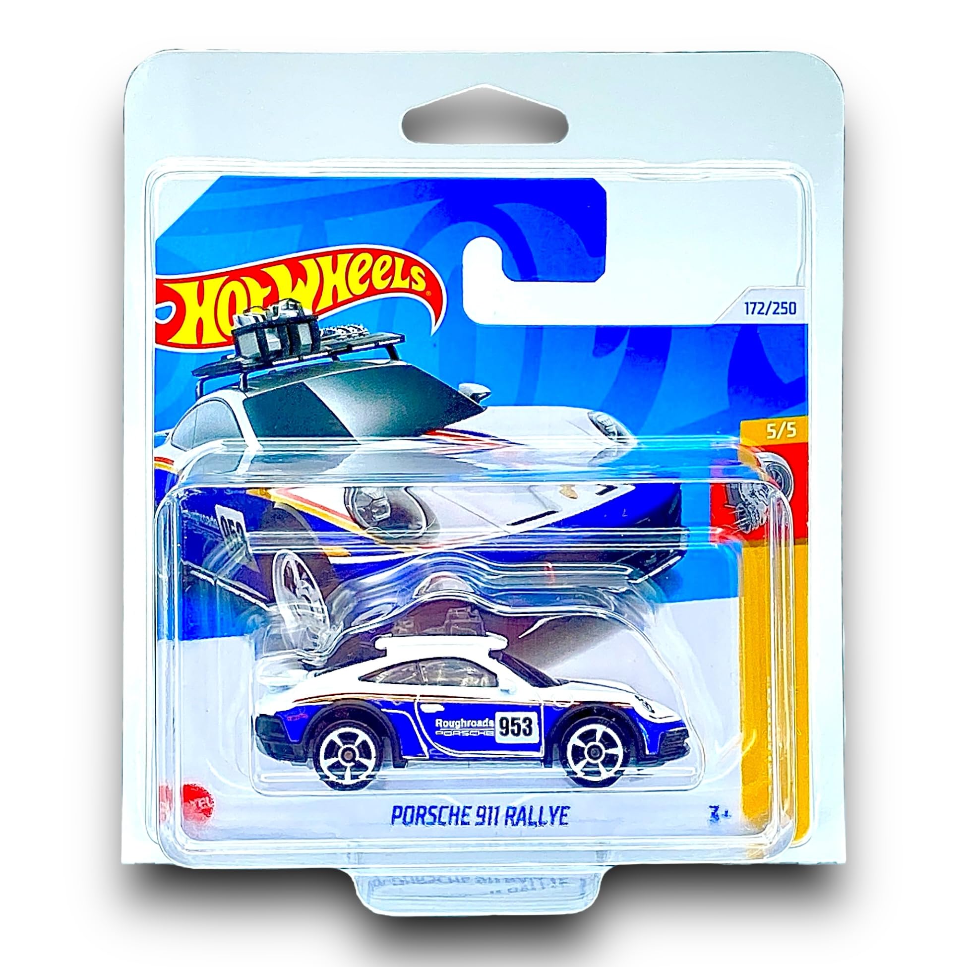 Hot Wheels Porsche 911 Rallye (White & Blue) 5/5 HW Turbo - 2024-172/250 (Short Card) - includes a KLAS Car Keeper Protector Case - HRY70