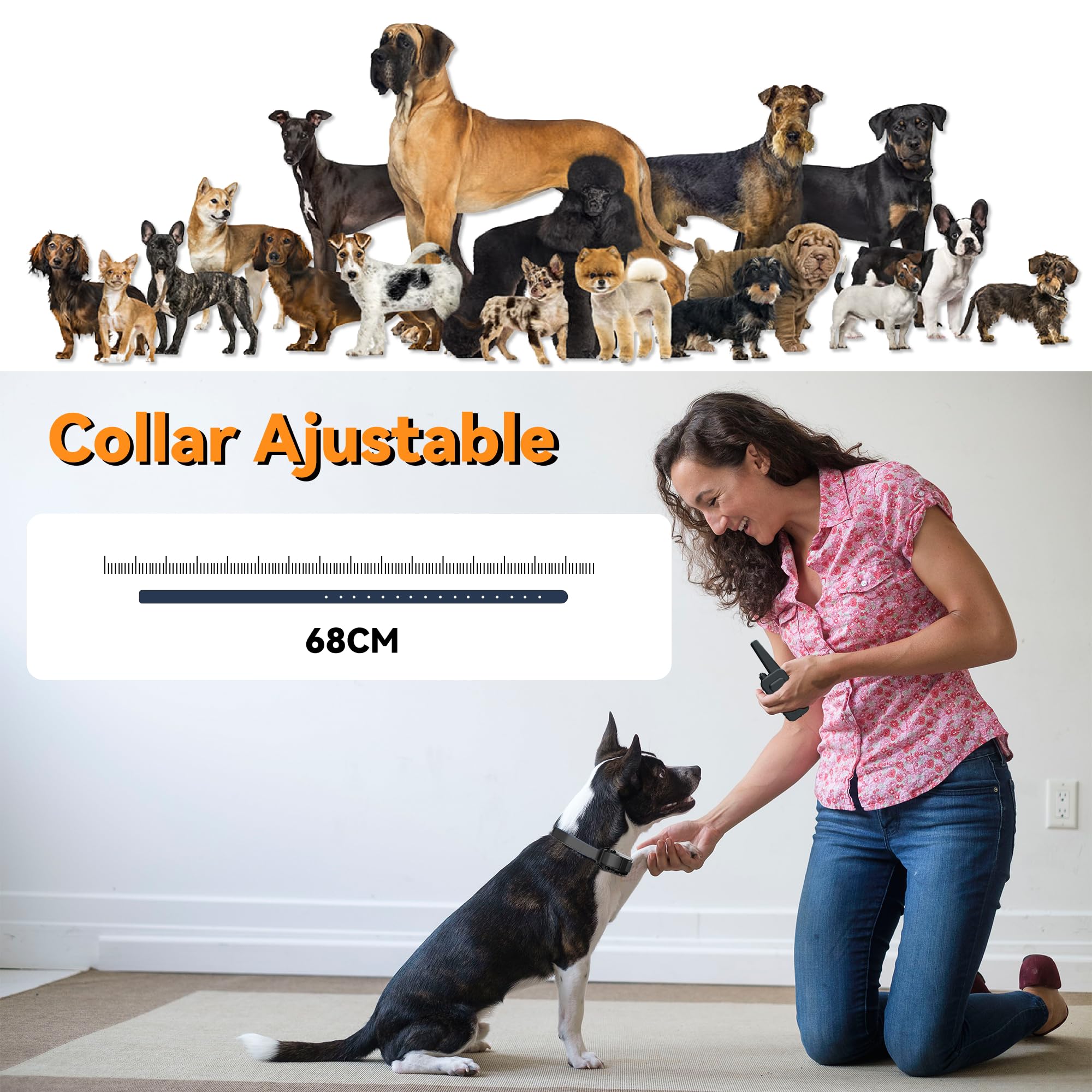 Meloive Collar de Adiestramiento para Perros Recargable,Alcance de 3000 Metros con Bloqueo de Seguridad,Modos de Pitido,Luz LED,Vibración y Fuerte Vibración,100% Impermeable