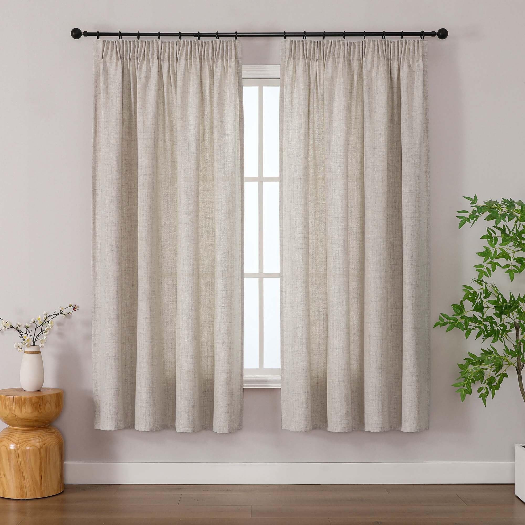 Simplebrand Linen Curtains 163 cm Long 2 Panels Set, Faux Linen Textured Semi Light Filtering Soft Airy Privacy Farmhouse Curtain Drapes for Living Room Bedroom, Linen, 140 Wx163 L CM