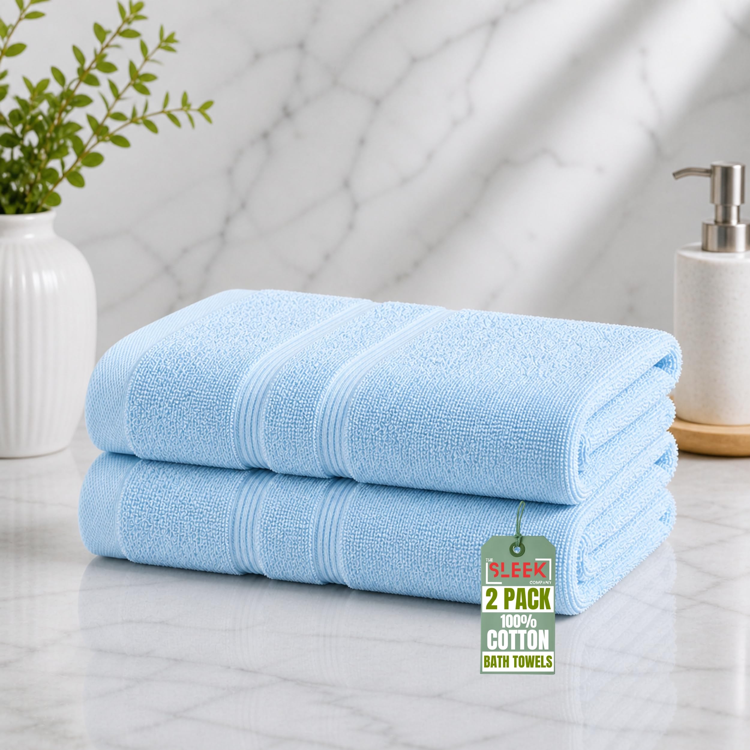 500GSM Egyptian Cotton Bath Towels (70X130cm) – Pack Of 2 – Soft & Absorbent Bathroom Towels – Hypoallergenic & Long-Lasting Bath Towels Large – Quick Dry Bath Towel for Homes, Hotels & Spa (Sky Blue)