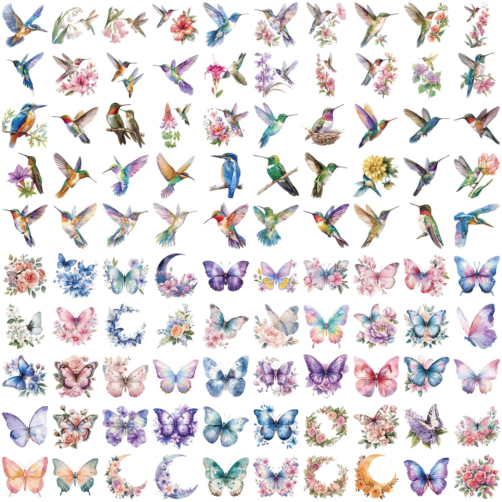 100PCS Victorian Transparent Stickers Pack,Aesthetic Retro Victorian Women Decor for Laptop Gifts for Kids Teens Adults Waterproof Vinyl PET Vintage Stickers for Scrapbook Phone Bike Party Favors: 100PCS Cute Hummingbird and Butterfly Transparent Stickers Pack,Aesthetic Flower Decor for Laptop Gifts for Kids Teens Adults Waterproof Vinyl PET Nature Stickers for Scrapbook Phone Party Favors