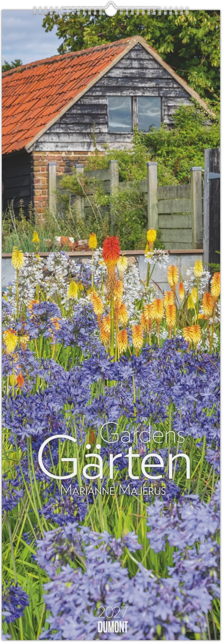Gärten 2027: Wandkalender 34x98 cm mit 12 Gartenfotografien und sprachneutralem Kalendarium