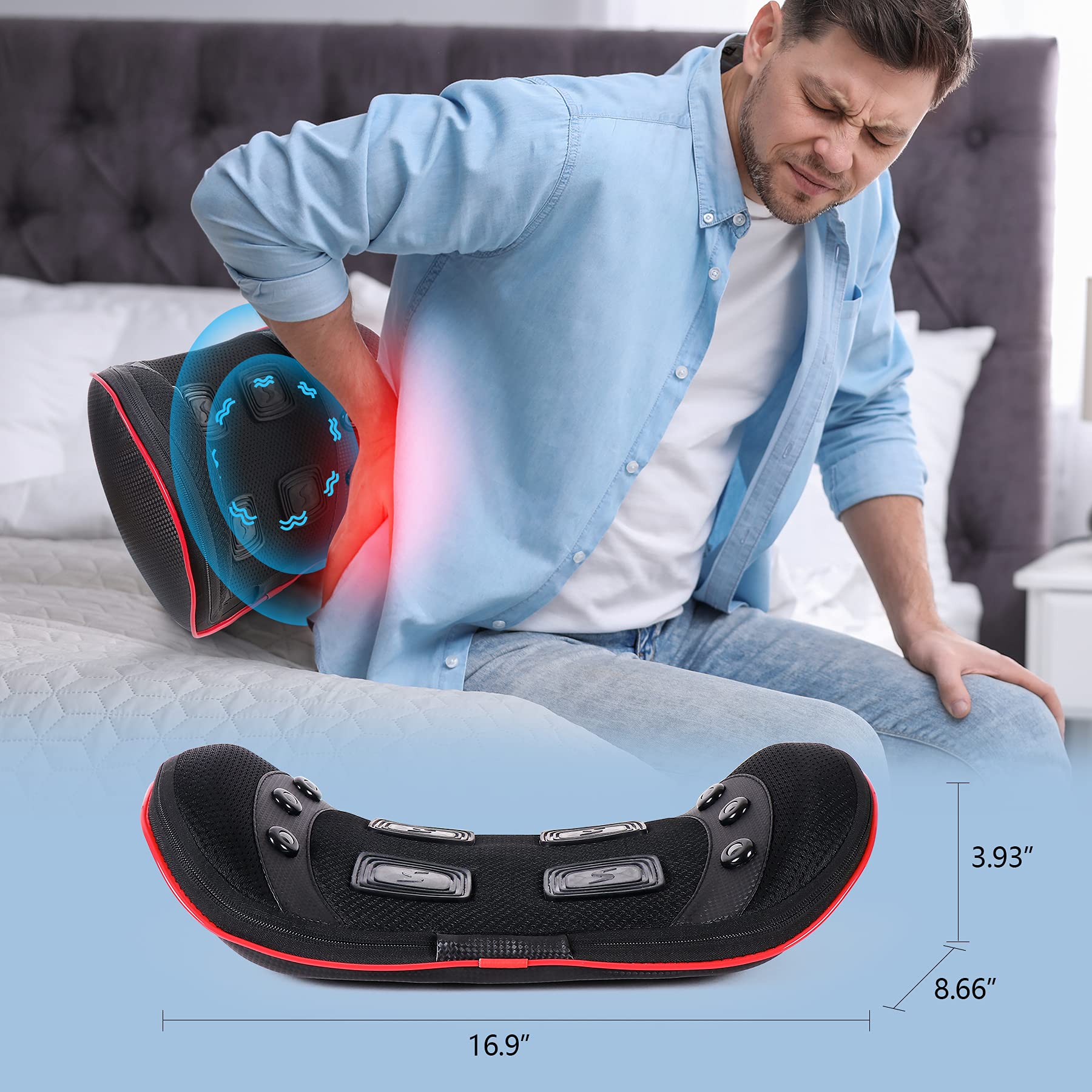 Lower Back Massager for Low Back Pain Relief, Heated Lumbar Support
