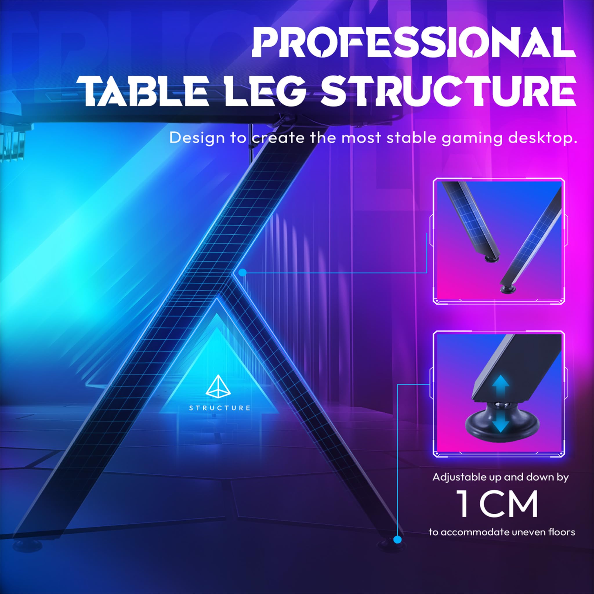 LZQ Gaming Tisch mit RGB LED 140x60 cm, Gaming Schreibtisch Ergonomischer Gamer PC Tisch mit Kohlefaser-Oberfläche, Spieltisch RGB Computertisch mit Fernbedienung & Kopfhörerhaken, Schwarz