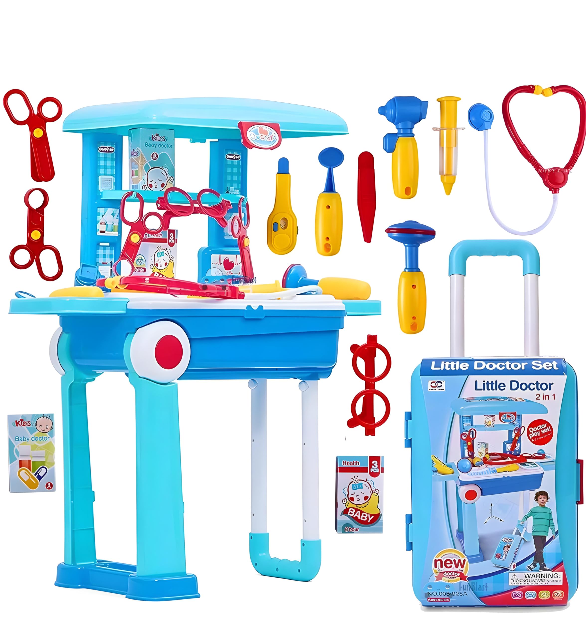 CASWAA Premium Doctor Set Trolley for Kids Complete 2 in 1 Pretend Play Medical Kit for Boys & Girls Aged 3 Years and Up Doctor kit for Boys and Girls (Blue Trolley) (B0DF8RZF4K) Amazon Price History, Amazon Price Tracker