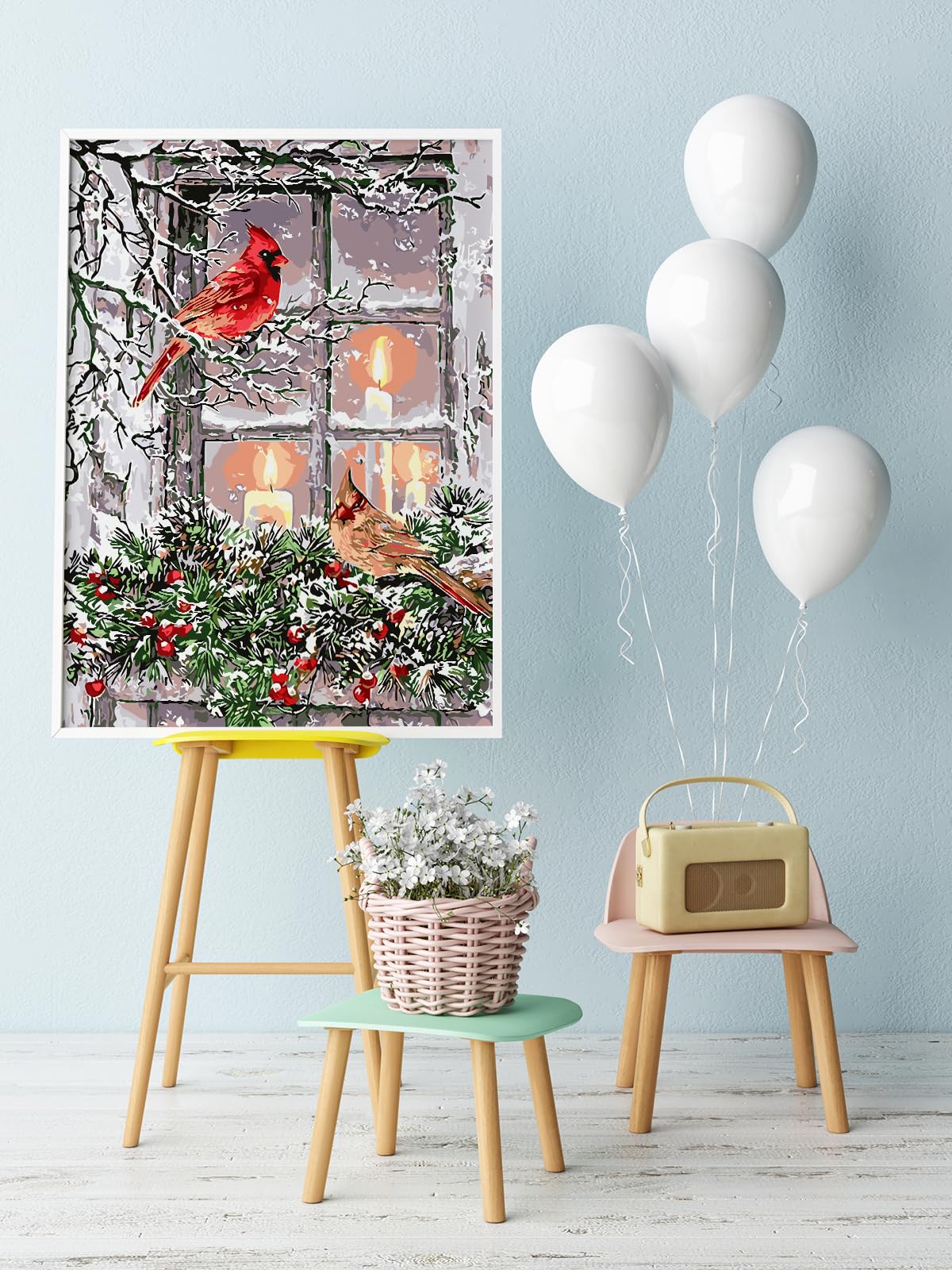 AREOPNMG Christmas Cardinal Paint by Numbers Kit for Adults Beginner DIY Winter Painting by Numbers Kits,with 3 Brushes and Acrylic Paint(Without Frame), Home Wall Decor 12 x 16 in - Image 2