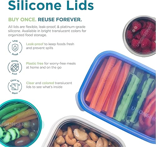 Miniatura 8 de U Konserve Contenedor redondo de acero inoxidable para almacenamiento de alimentos, tapa de silicona a prueba de fugas, apto para lavavajillas, sin