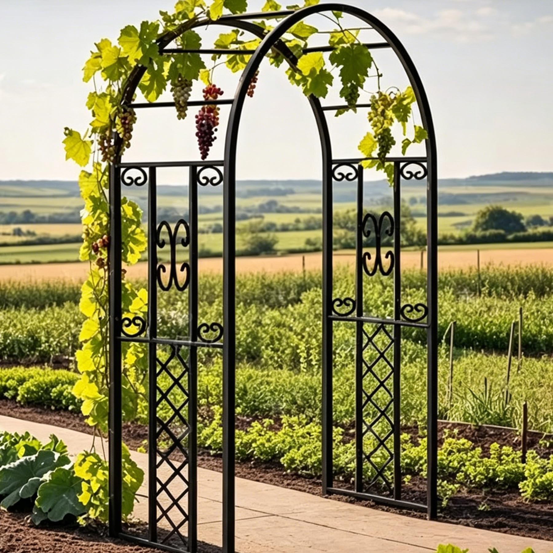 Arche à rosiers métal 140x230 cm, Arceau de Jardin autoportant, Treillis et Support pour Plantes grimpantes, pergola déco pour extérieur, terrasse, Mariage et cérémonie (Noir)