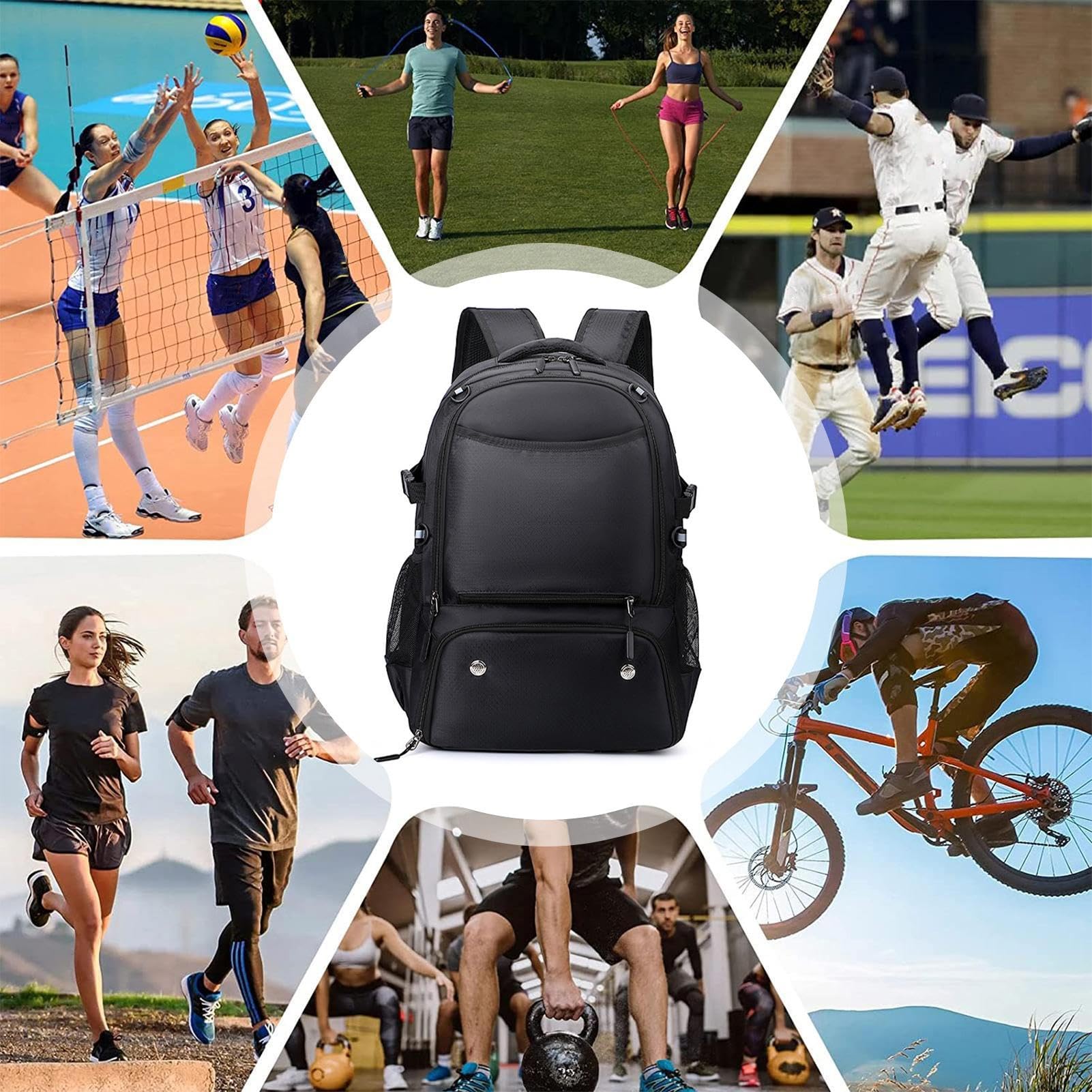 Zaino da baseball per adolescenti, zaino da basket unisex con scomparto | per palloncini, zaino da basket con trolley per escursionismo, viaggi, arrampicata e equitazione
