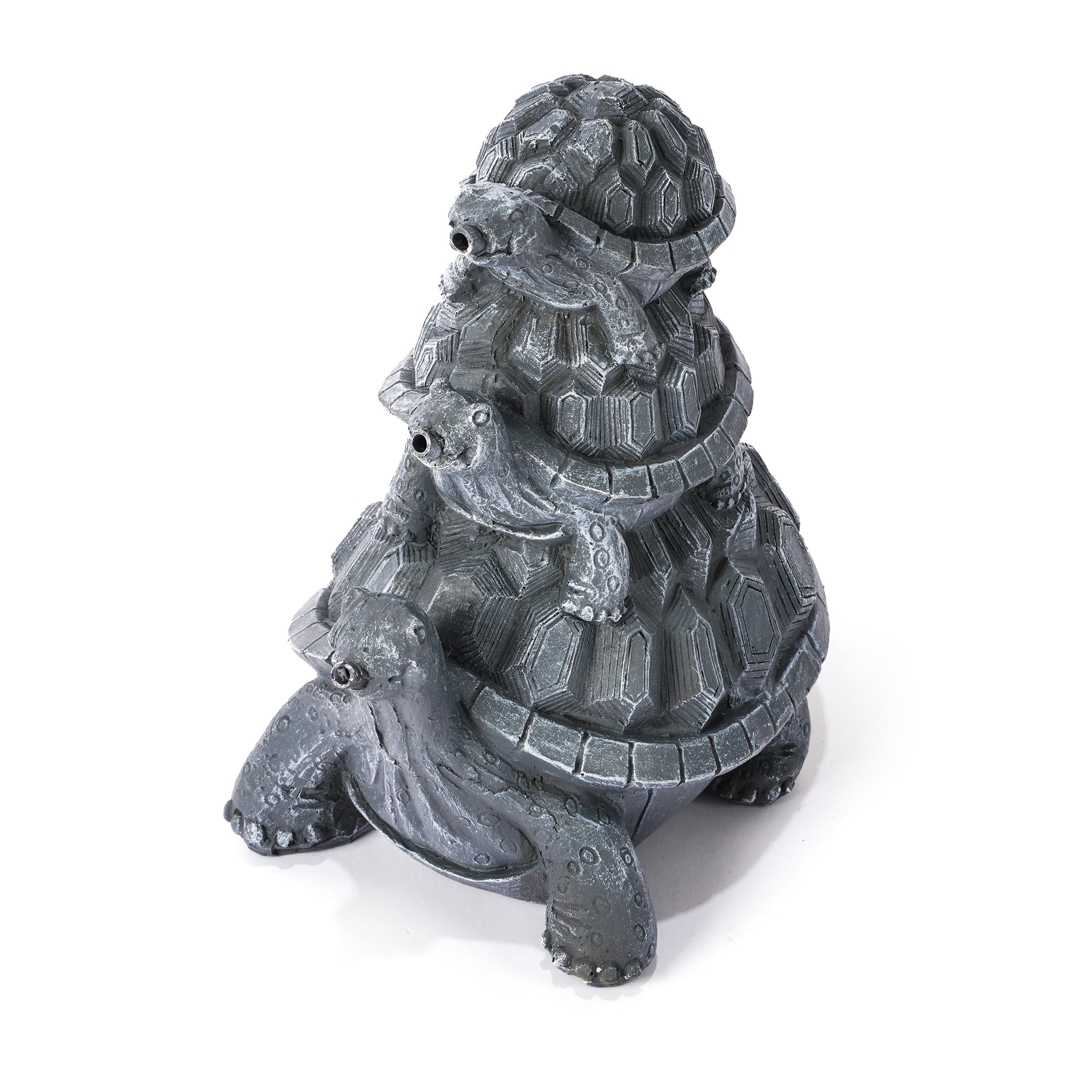 Esotec Wasserspeier Schildkröten Trio, Brunnenfigur für Teich & Garten aus Polyresin, Gartenfigur im Steindesign mit 2X 2m Schlauch, 21x13,5x24cm 100776